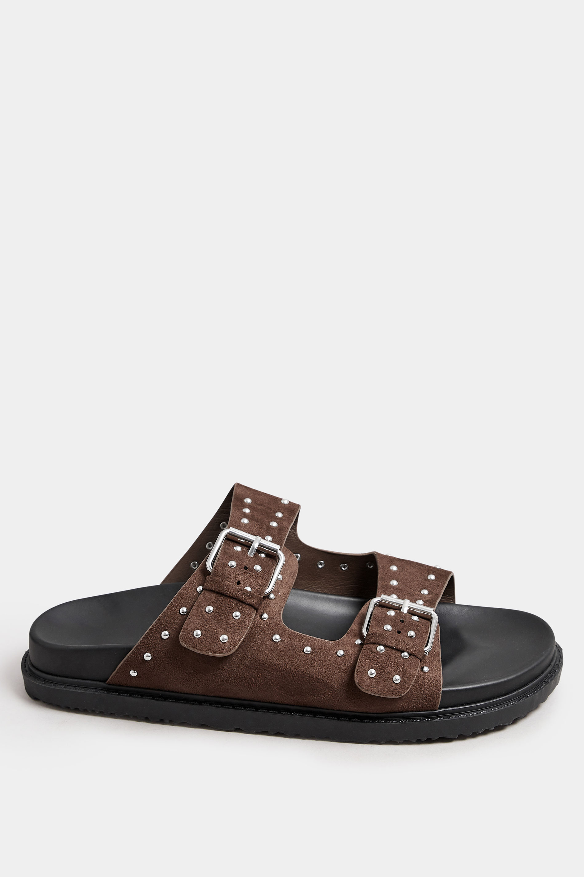 Brown Studded Buckle Strap Sandals In Extra Wide EEE Fit | Yours Clothing 3