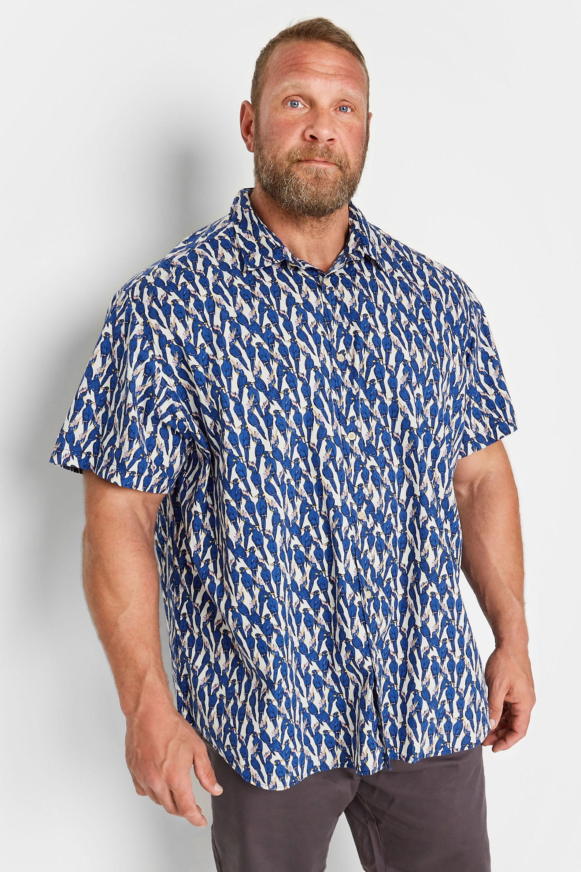 JACK & JONES Big & Tall Plus Size Blue Animal Print Short Sleeve Shirt | BadRhino  1
