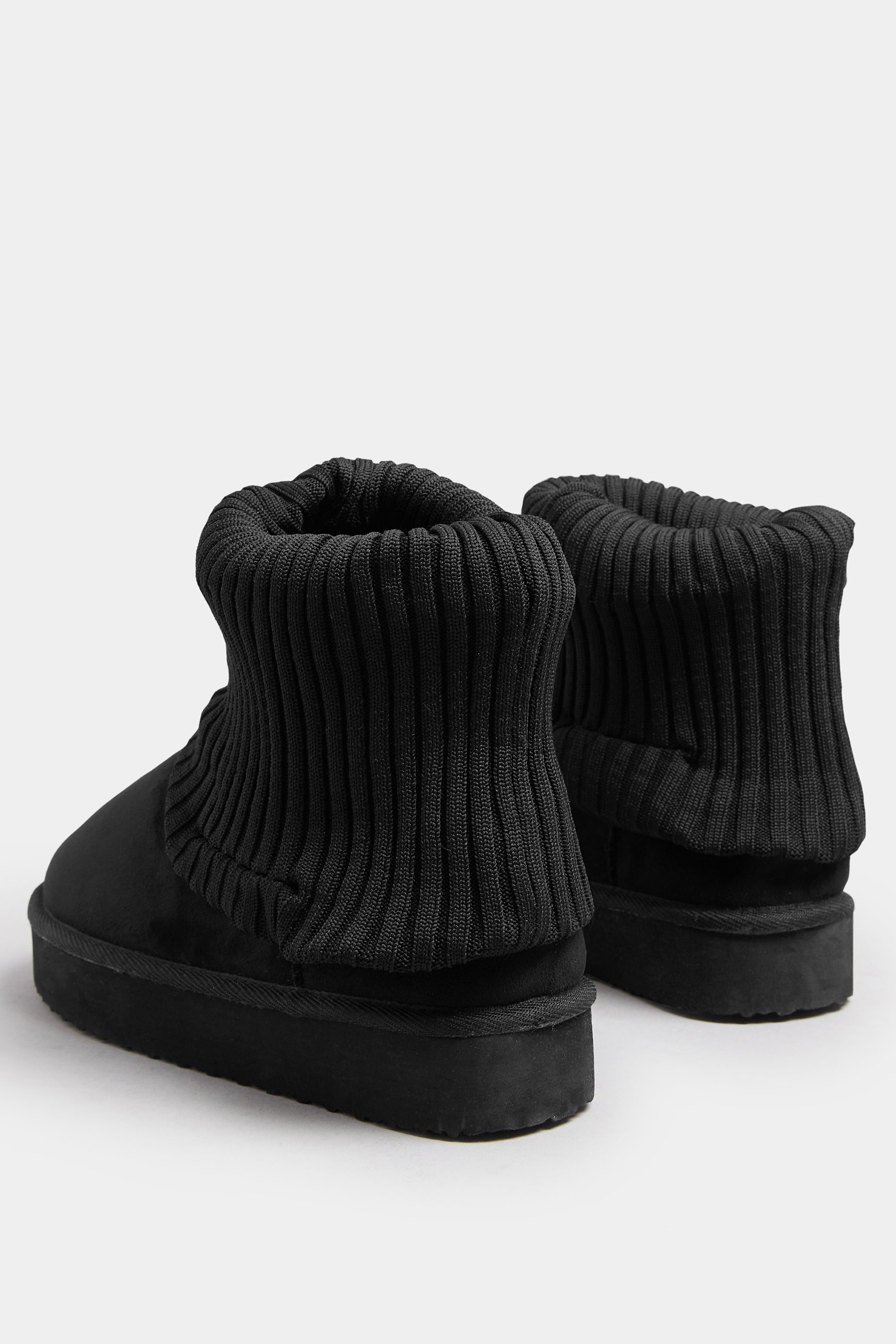 Black Faux Suede Knit Cuff Ankle Boots In Extra Wide EEE Fit | Yours Clothing 5