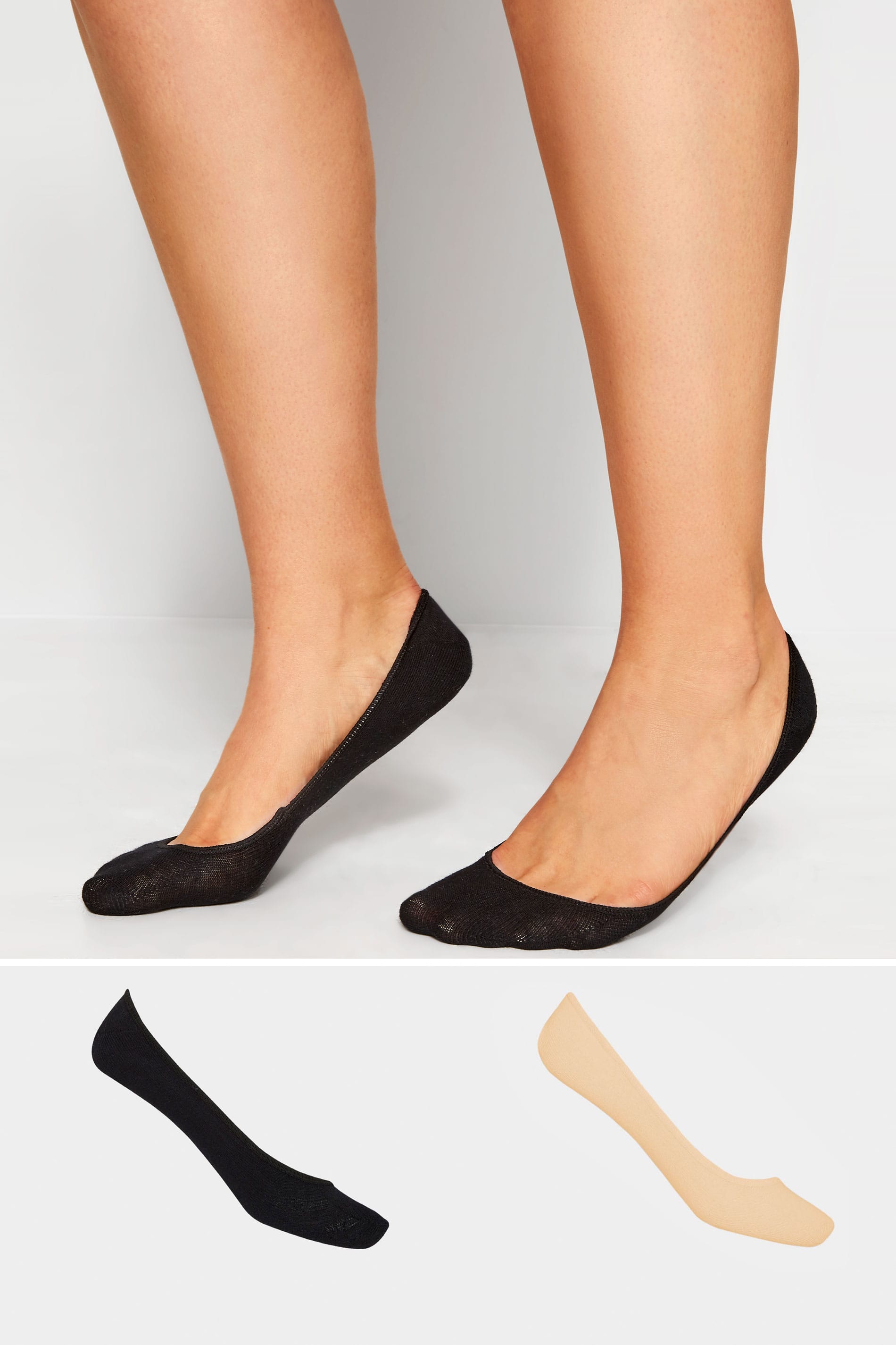 2 PACK Black & Nude Footsie Socks | Yours Clothing 1