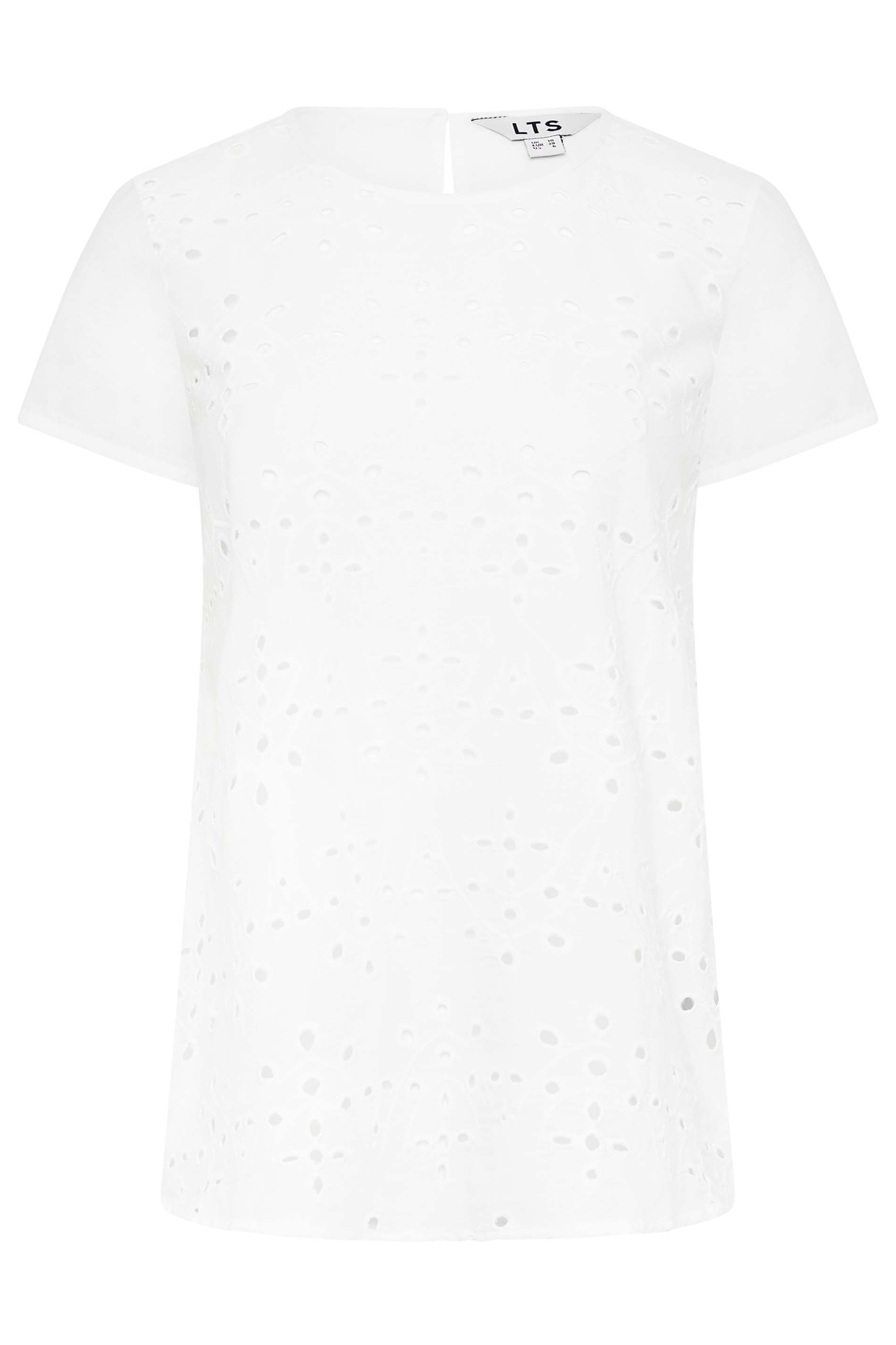 LTS Tall Women's White Broderie Front T-Shirt | Long Tall Sally