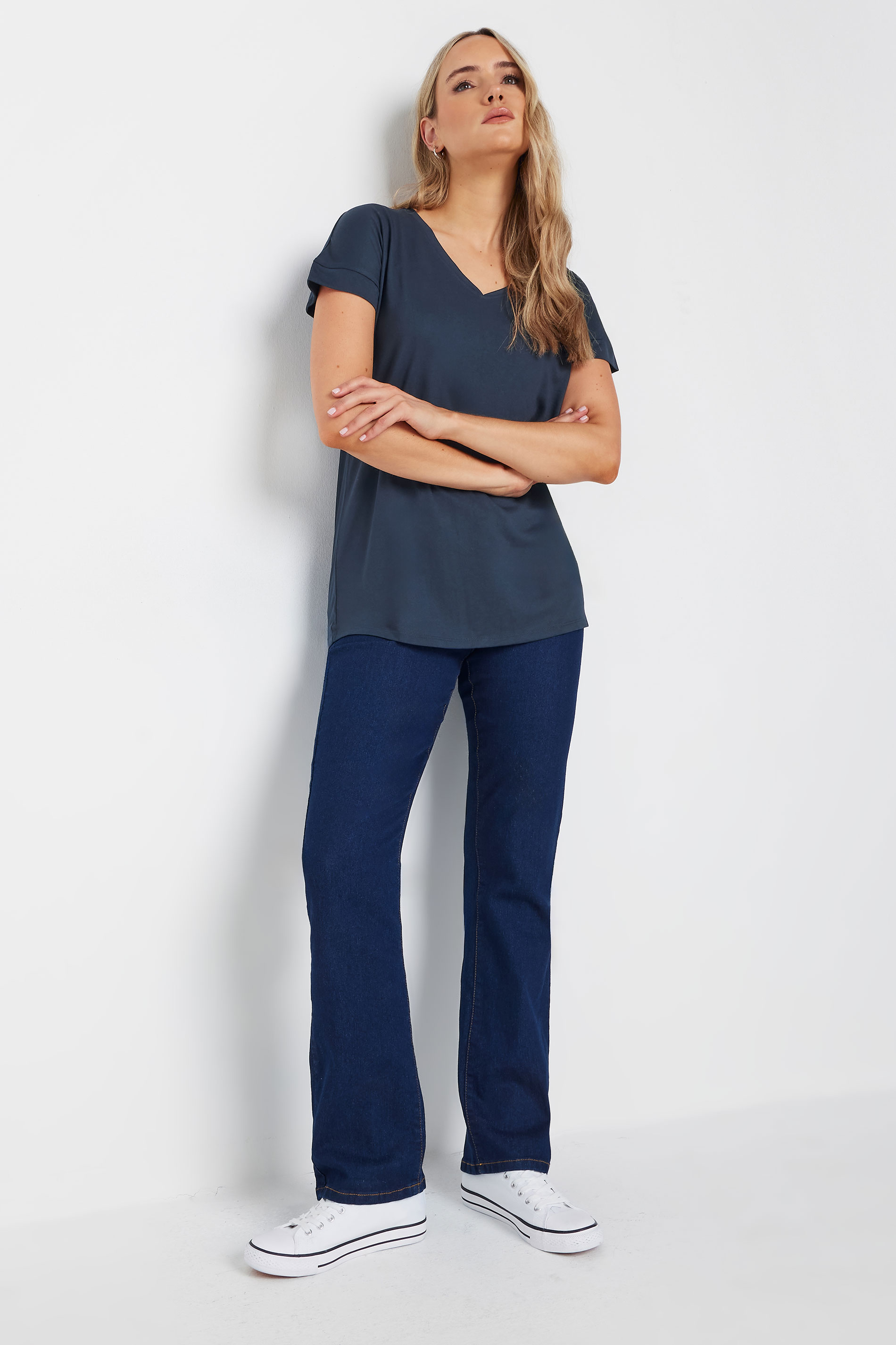 LTS PREMIUM Tall Womens Navy Blue V-Neck T-Shirt | Long Tall Sally