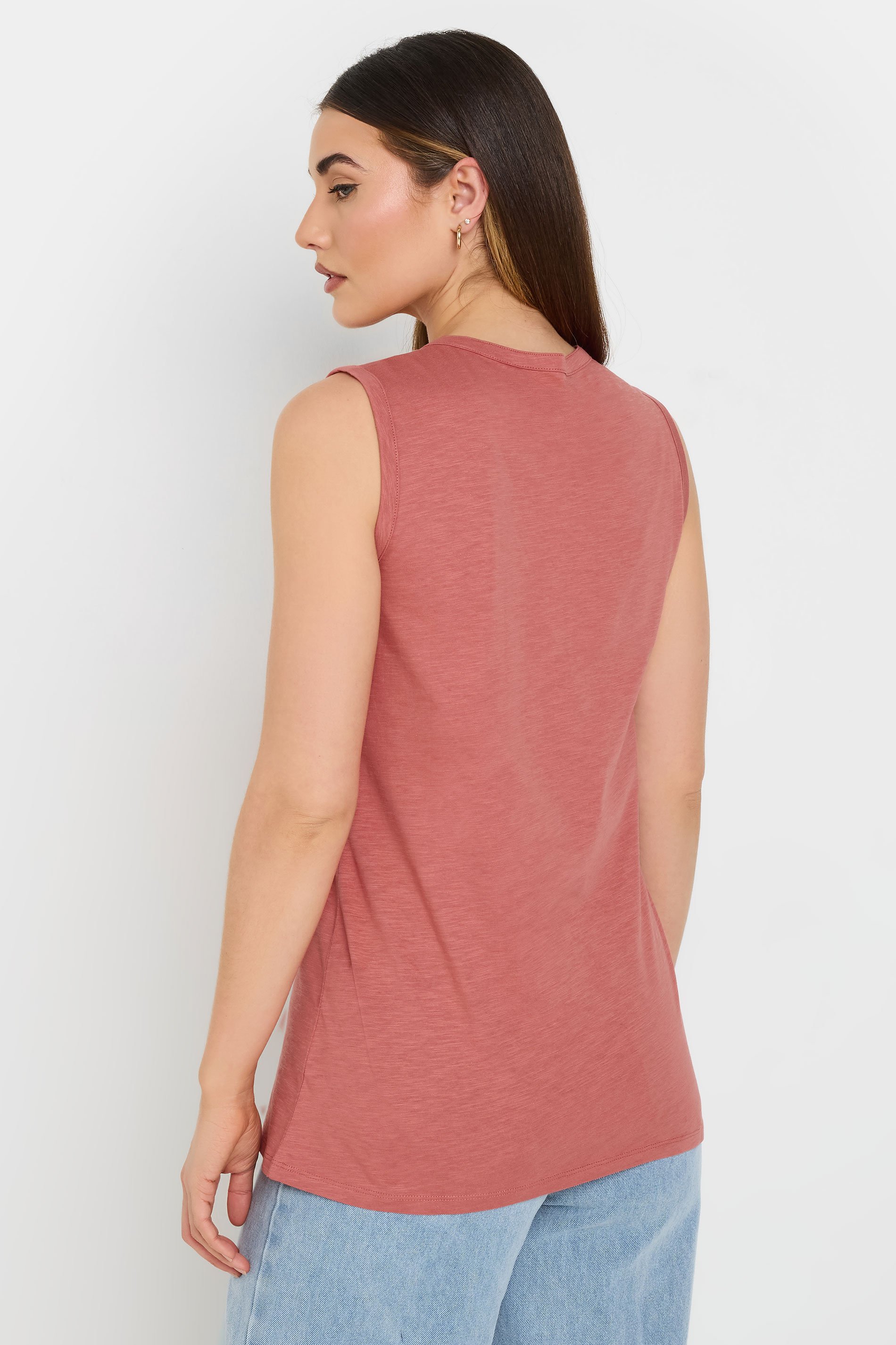 LTS Tall Coral Orange Cotton Henley Vest Top | Long Tall Sally 3
