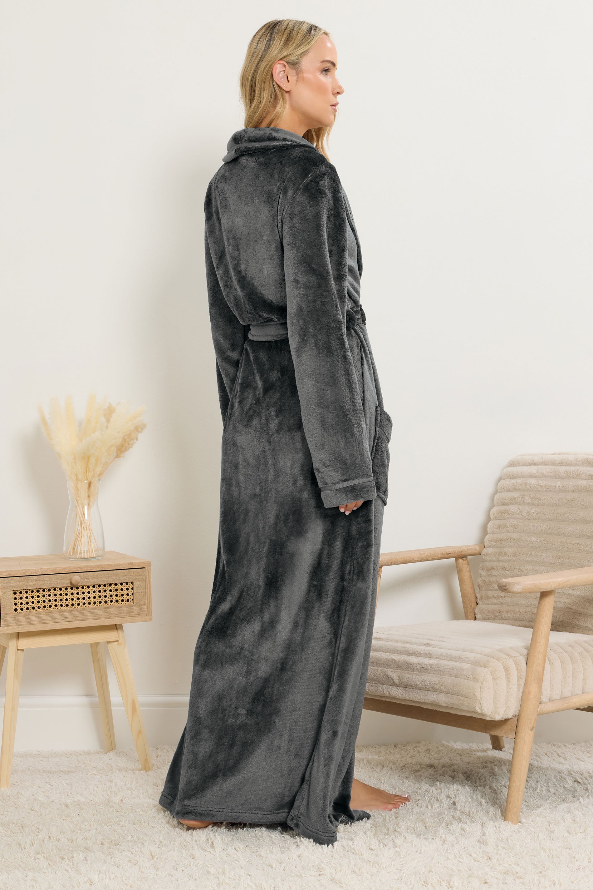 LTS Tall Charcoal Grey Shawl Collar Maxi Dressing Gown | Long Tall Sally 3