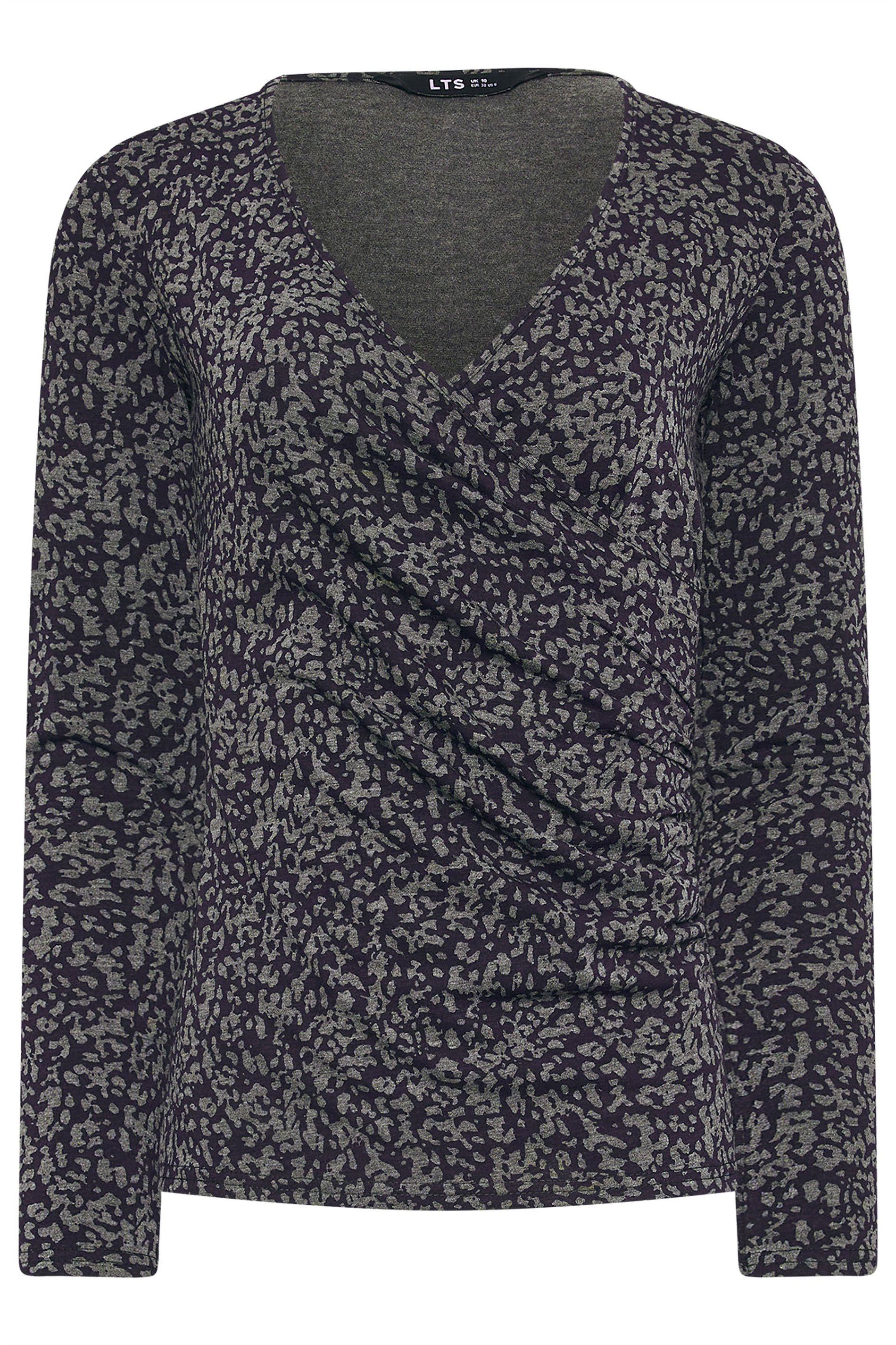 LTS Tall Grey Abstract Print Wrap Top | Long Tall Sally 5