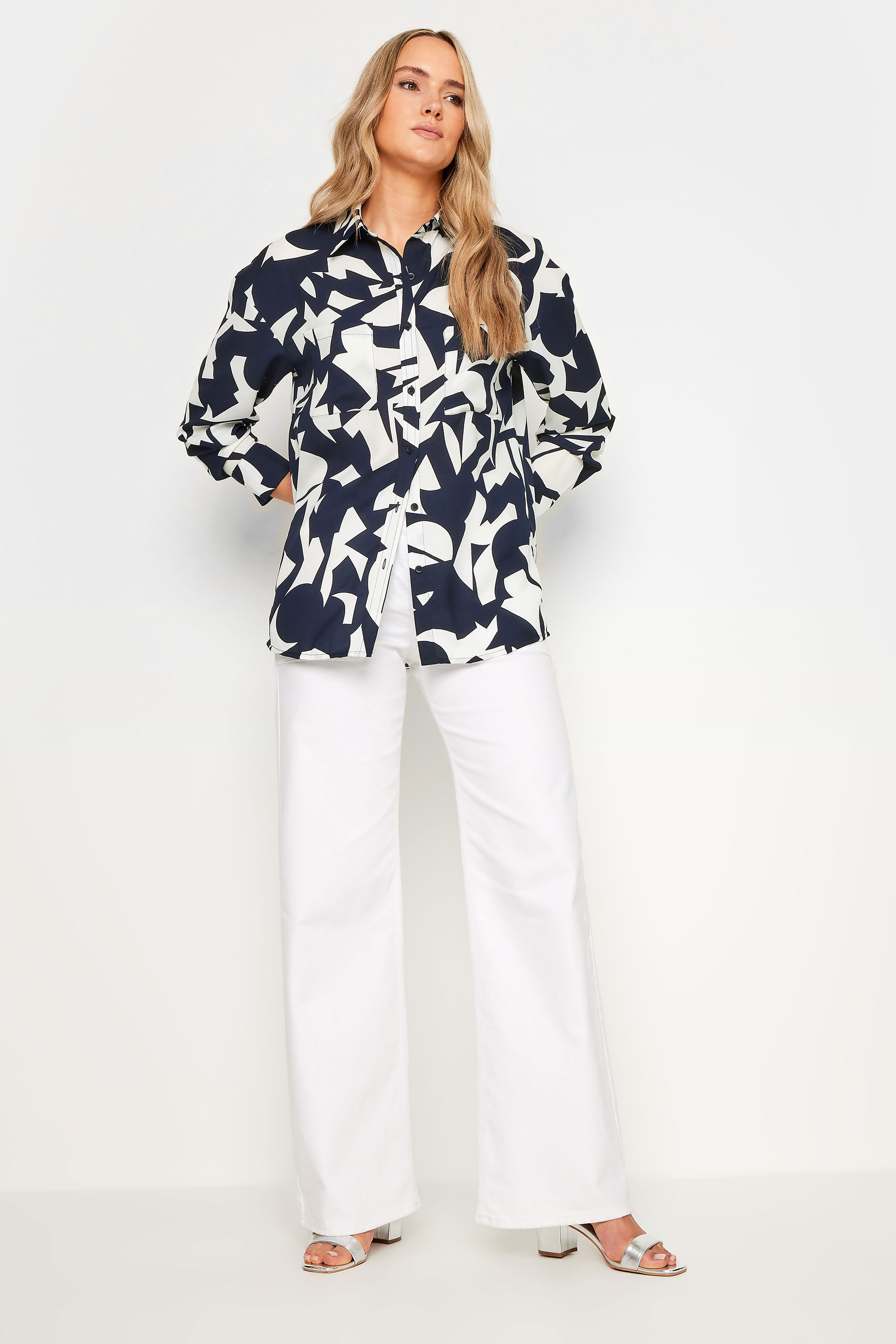 LTS Tall Navy Blue Abstract Print Long Sleeve Shirt | Long Tall Sally 3