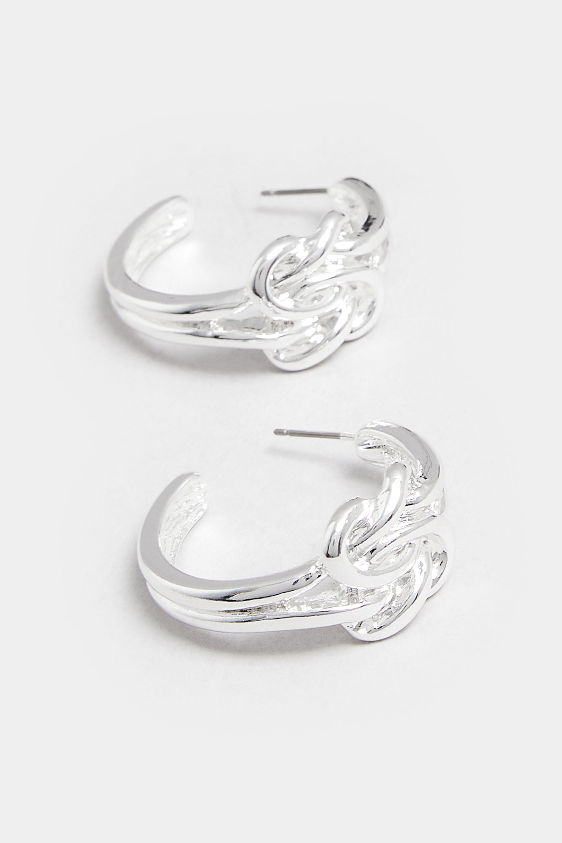 Silver Tone Knot Hoop Earrings | Yours Clothing 3