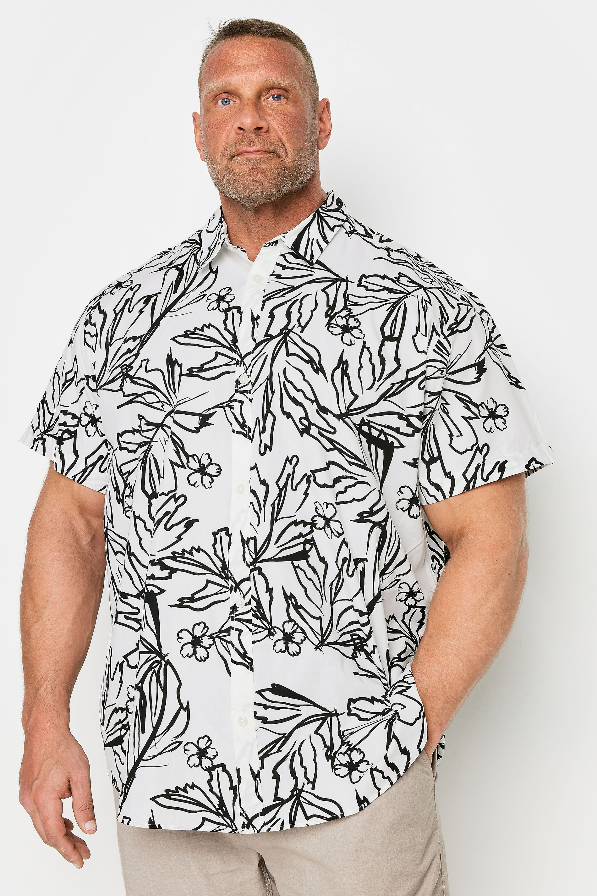 JACK & JONES Big & Tall White Tropical Printed Shirt | BadRhino 2