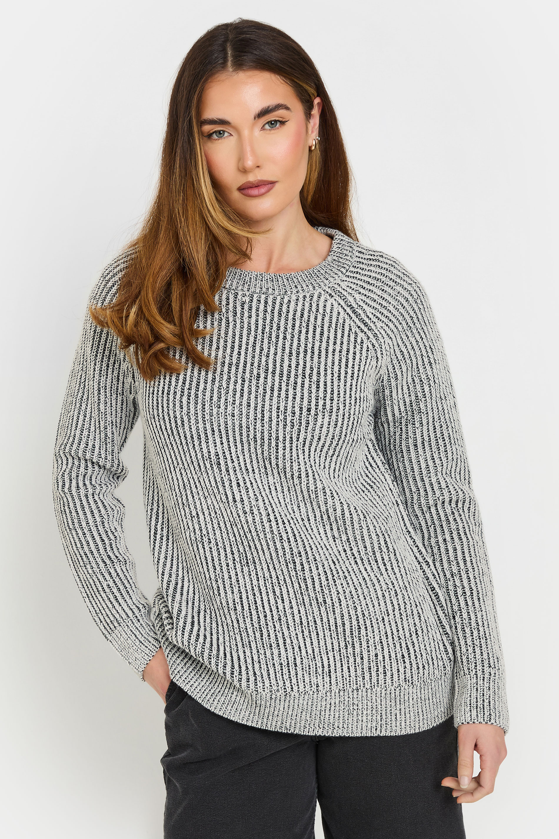 LTS Tall Black Knitted Contrast Jumper | Long Tall Sally 2