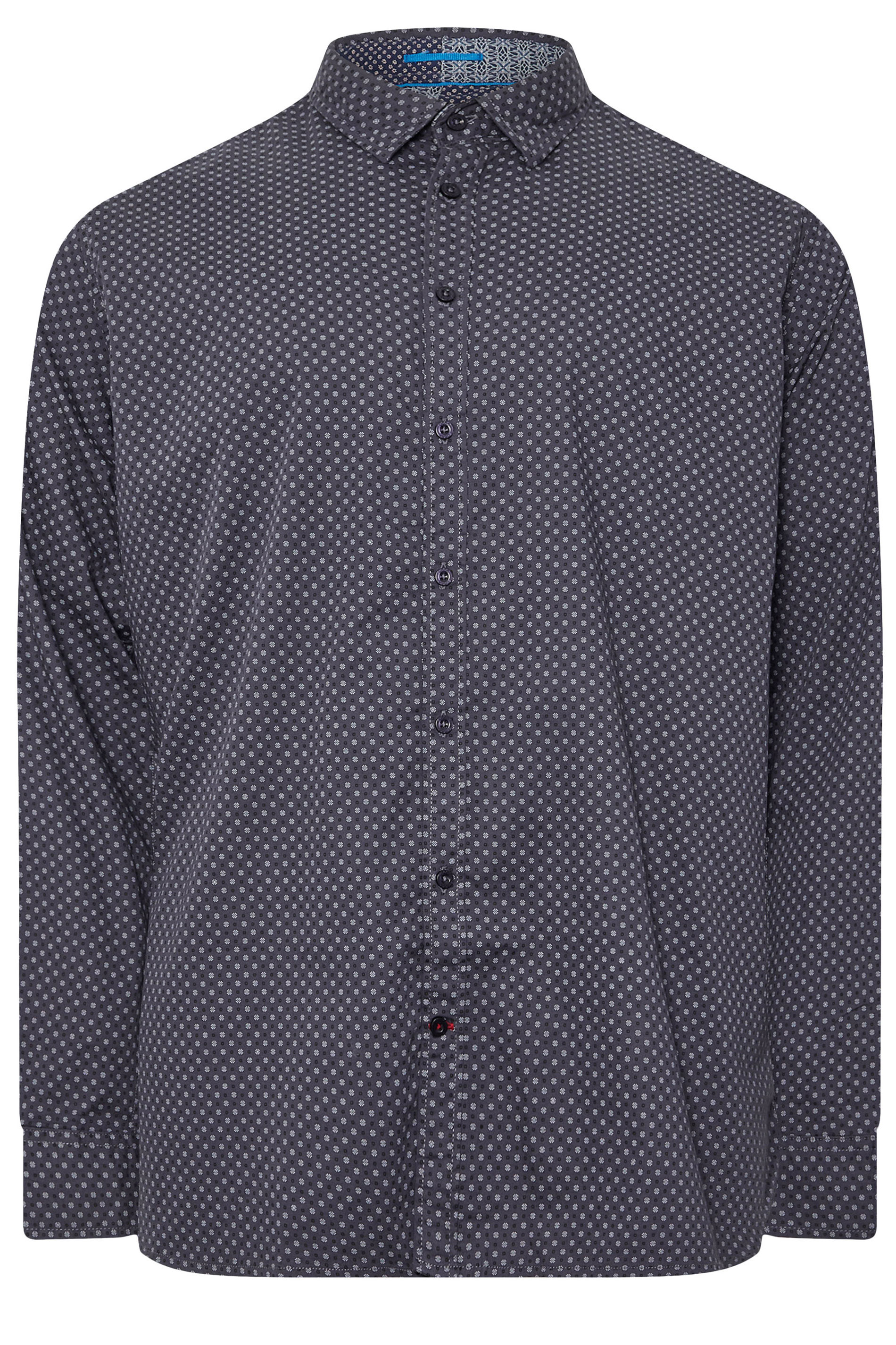 D555 Big & Tall Blue Abstract Spot Print Button Shirt | BadRhino 3