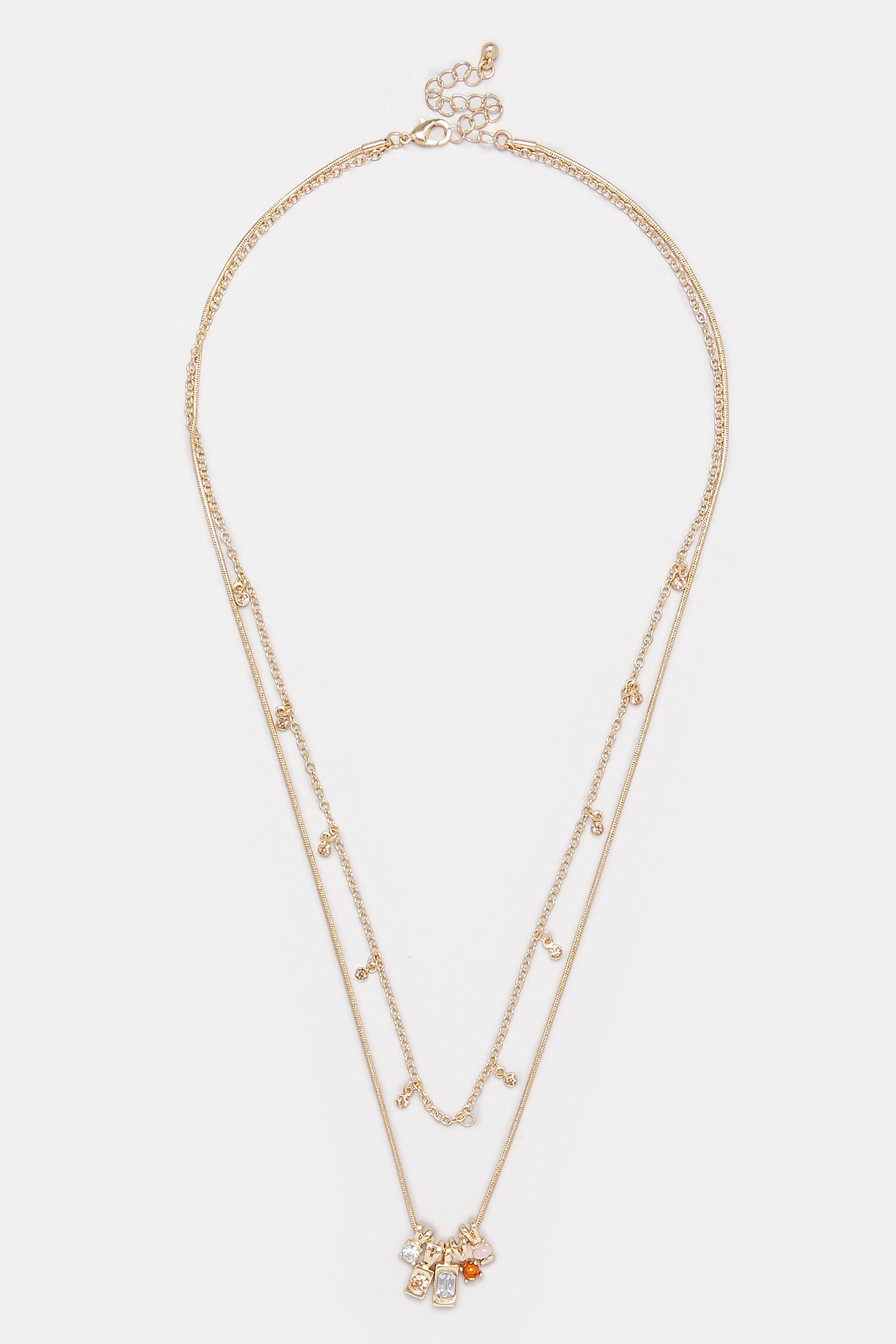 Gold Tone Double Layer Charm Necklace | Yours Clothing 2