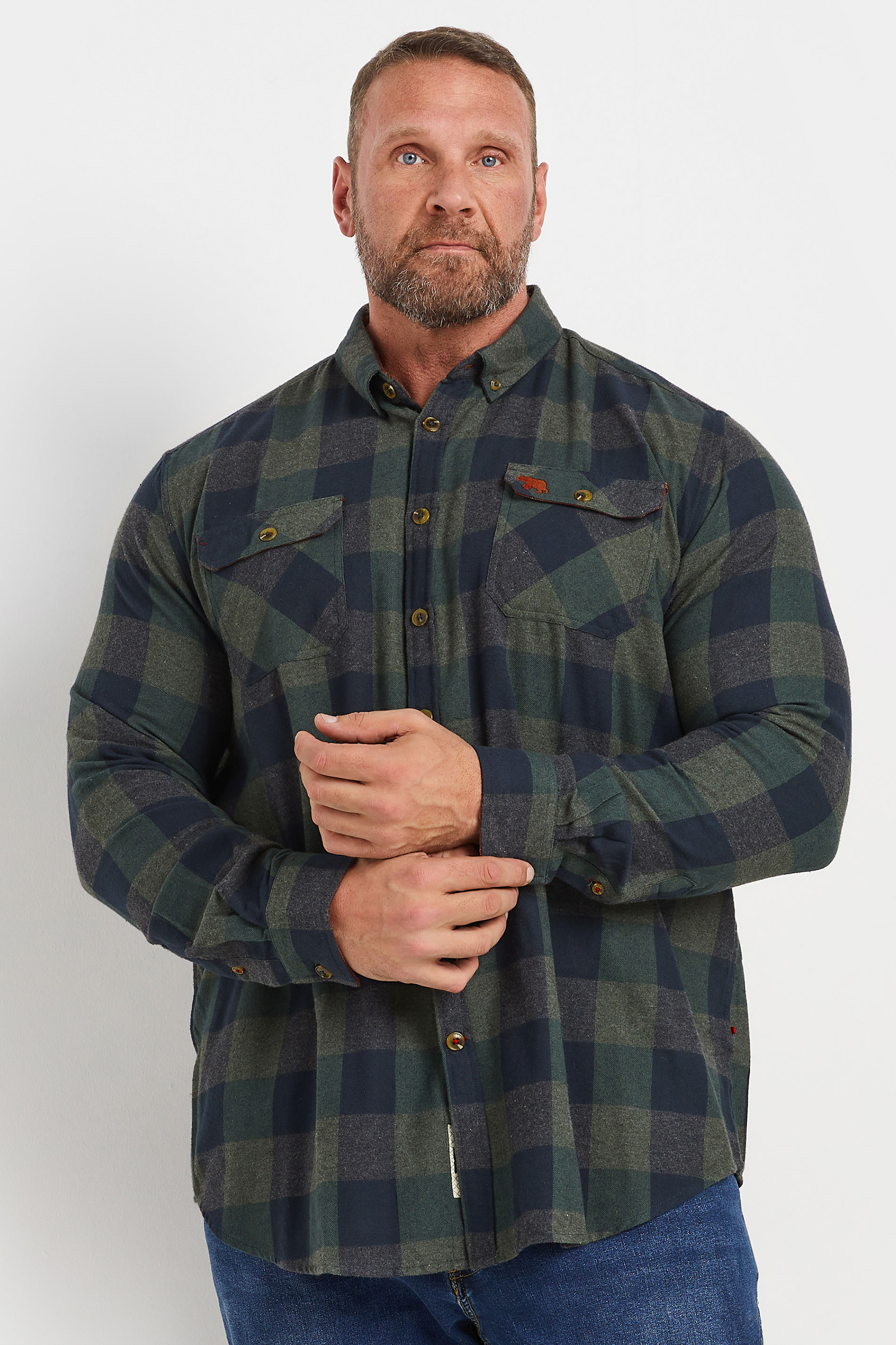 D555 Big & Tall Green Check Print Overshirt | BadRhino 1