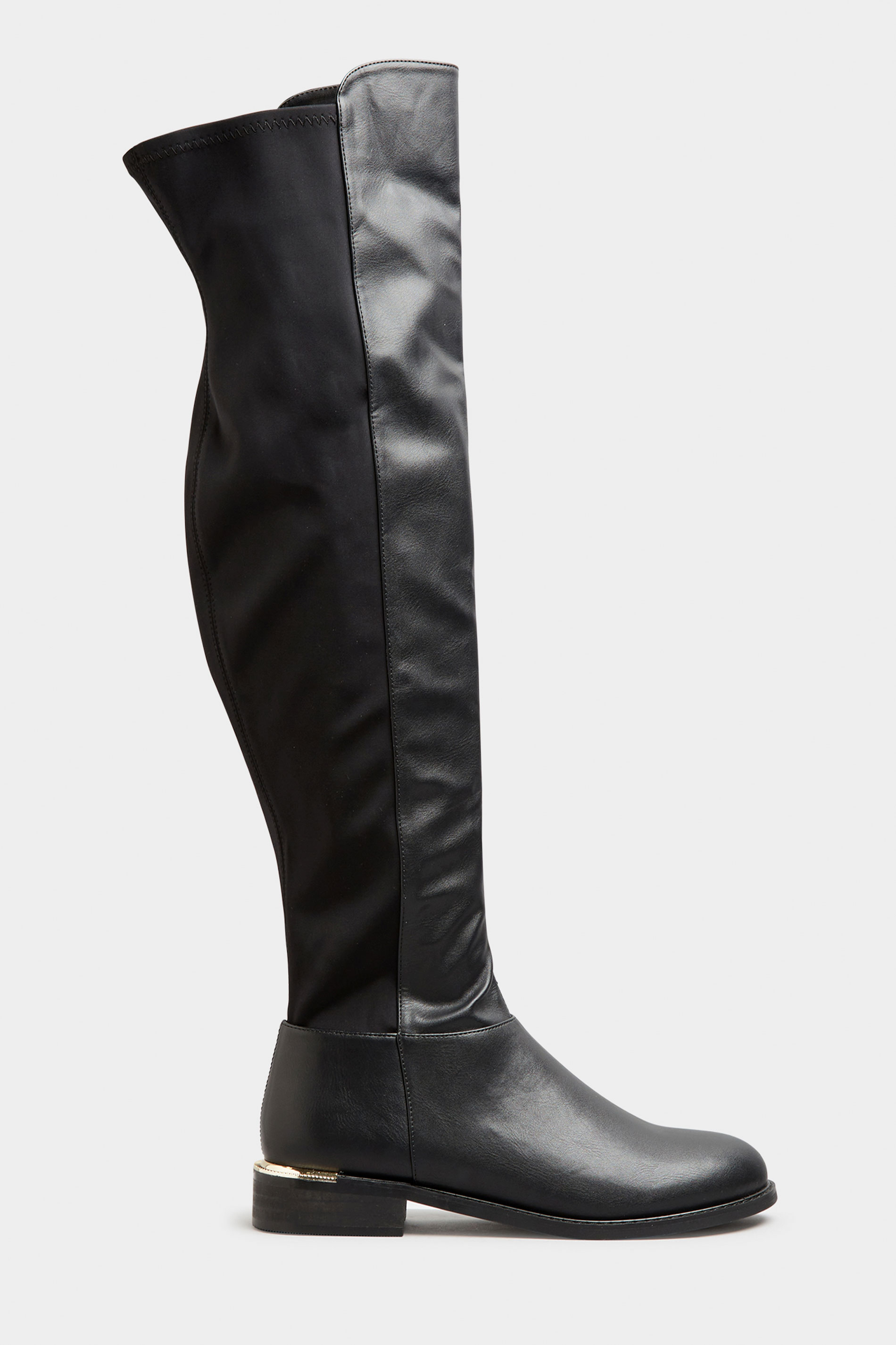 LTS Black Faux Leather Over The Knee Stretch Boots In Standard D Fit | Long Tall Sally 3