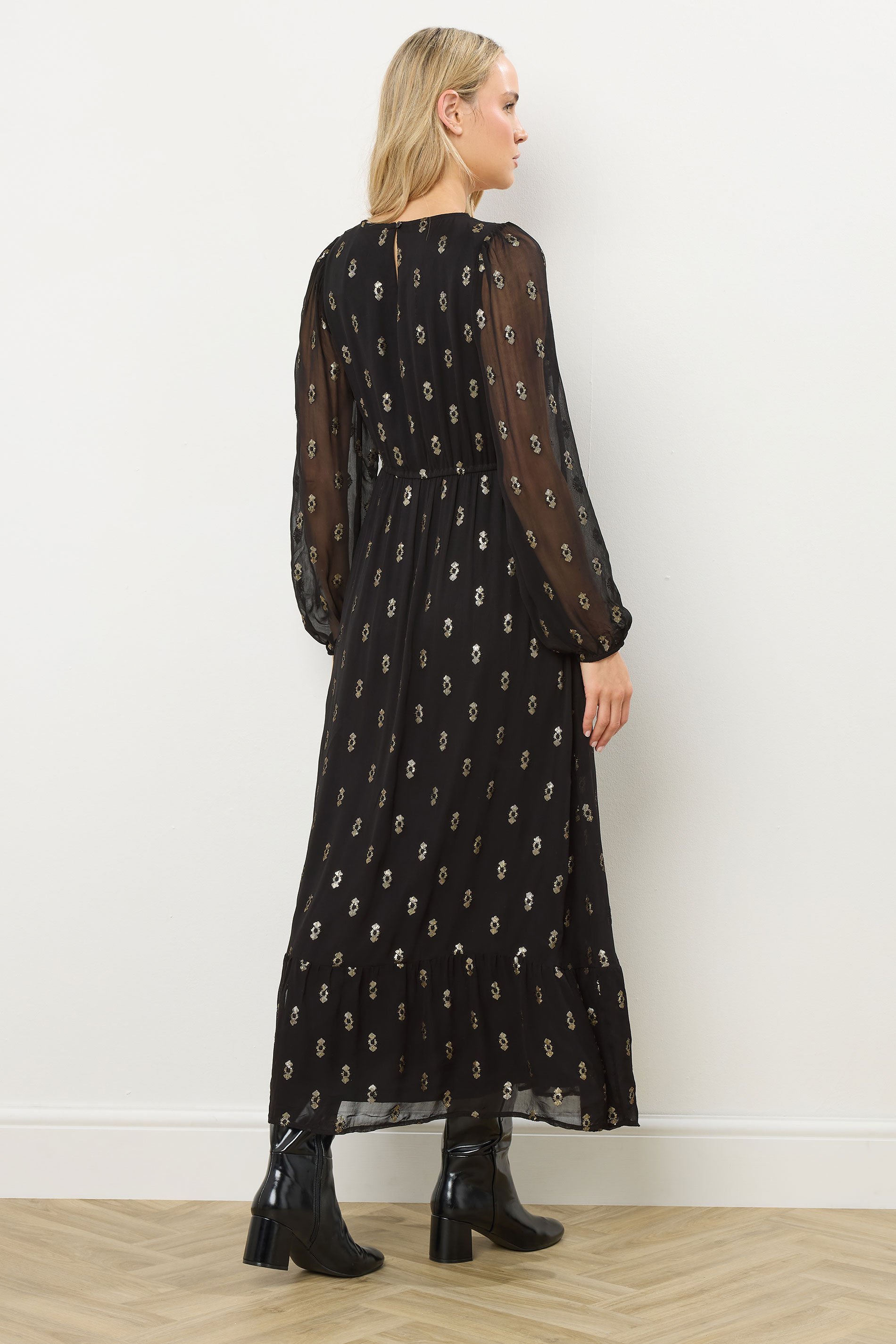 LTS Tall Black Sequin Spot Smock Maxi Dress | Long Tall Sally 4