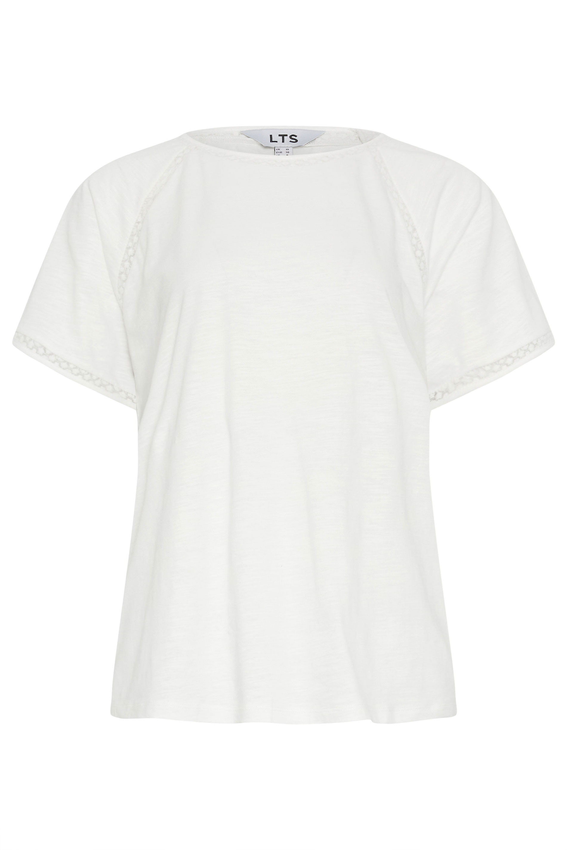 LTS Tall Women's Ivory White Crochet Detail T-Shirt | Long Tall Sally 5