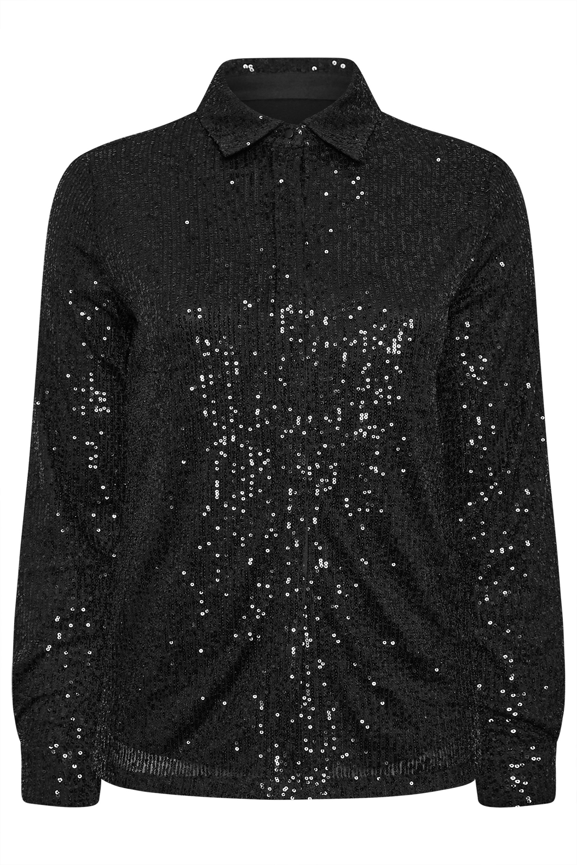 LTS Tall Black Sequin Embellished Shirt | Long Tall Sally