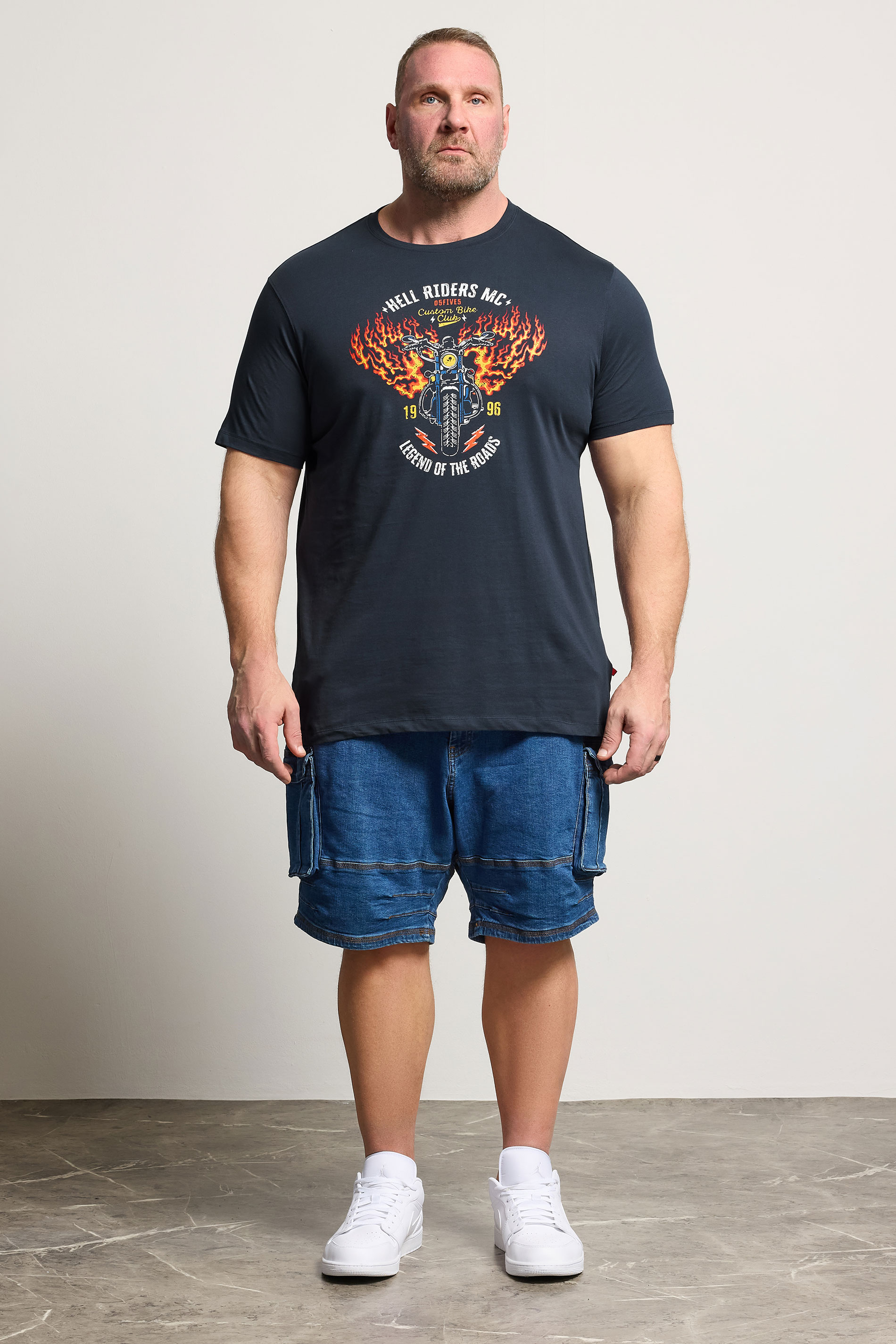 D555 Big & Tall Navy Blue Motorbike Graphic T-Shirt | BadRhino 1