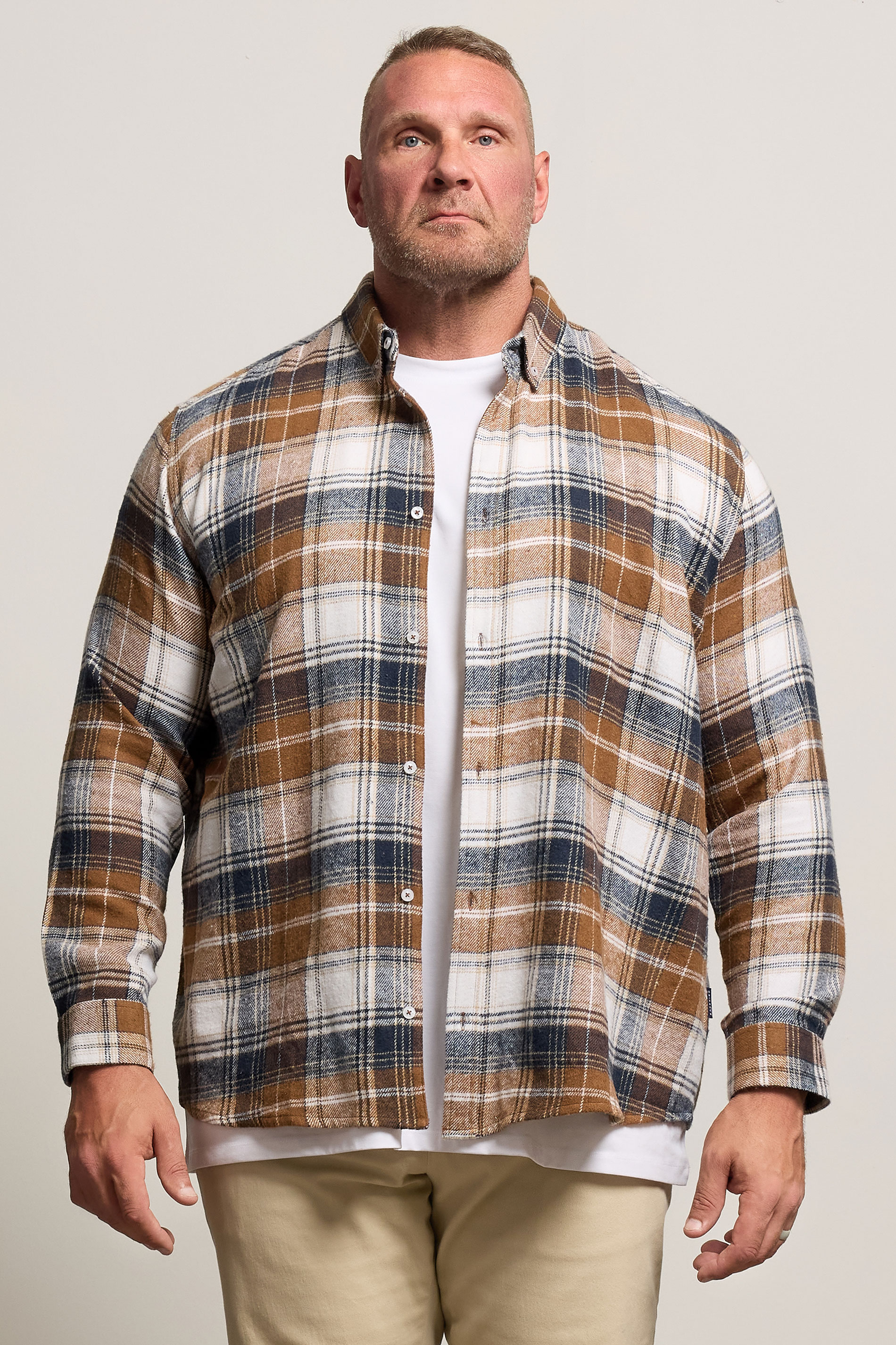 BadRhino Big & Tall Tan Brown & Navy Blue Brushed Checked Shirt | BadRhino 1