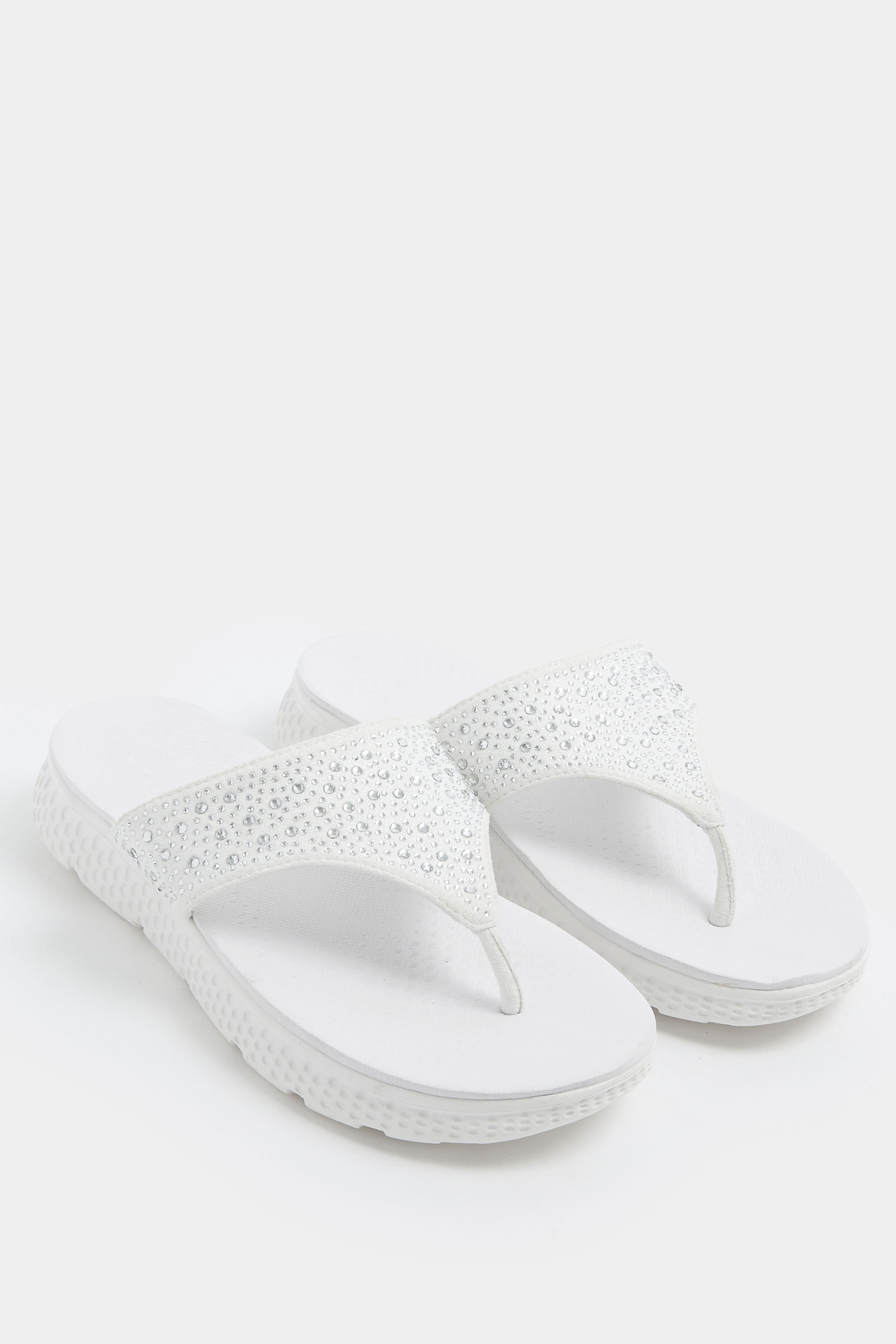 White Diamante T-Bar Sandals In Wide E Fit | Yours Clothing 3