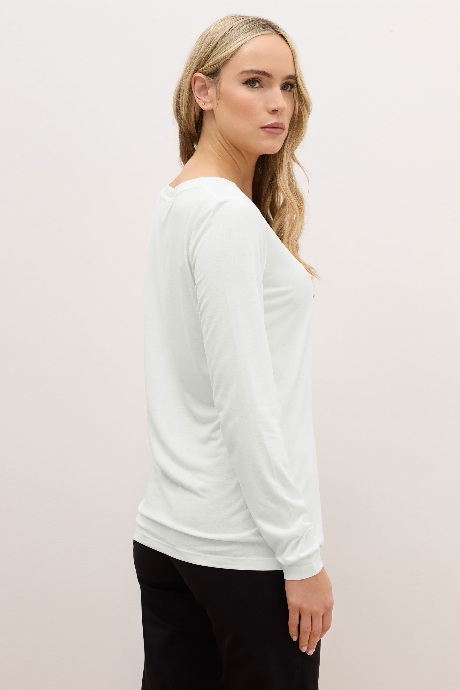 LTS PREMIUM Tall White Long Sleeve V-Neck Top | Long Tall Sally 3