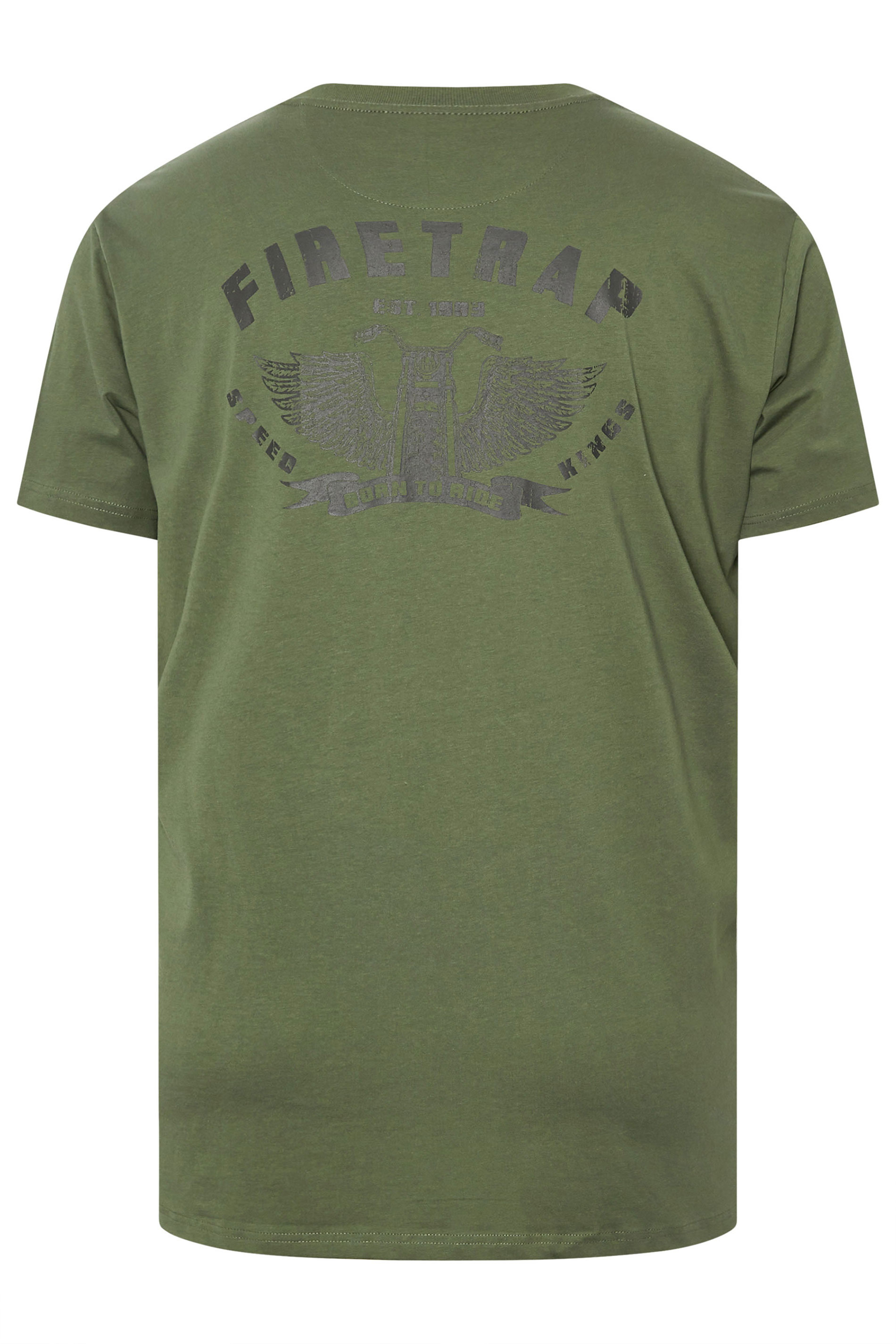 FIRETRAP Big & Tall Khaki Green 'Born To Ride' Print T-Shirt | BadRhino 5