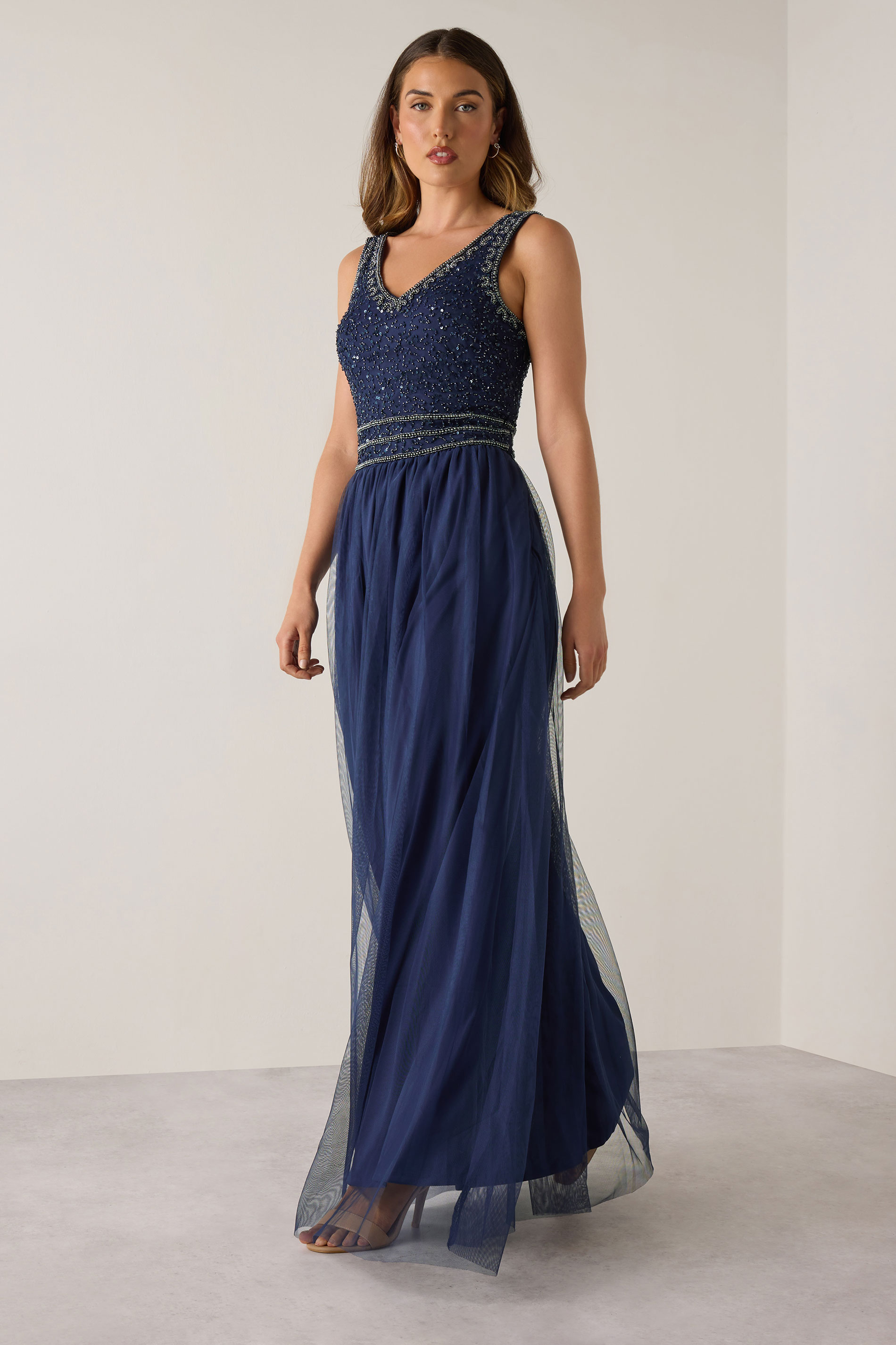 LTS Tall Women's Navy Blue Sequin Hand Embellished Maxi Dress | Long Tall Sally 1