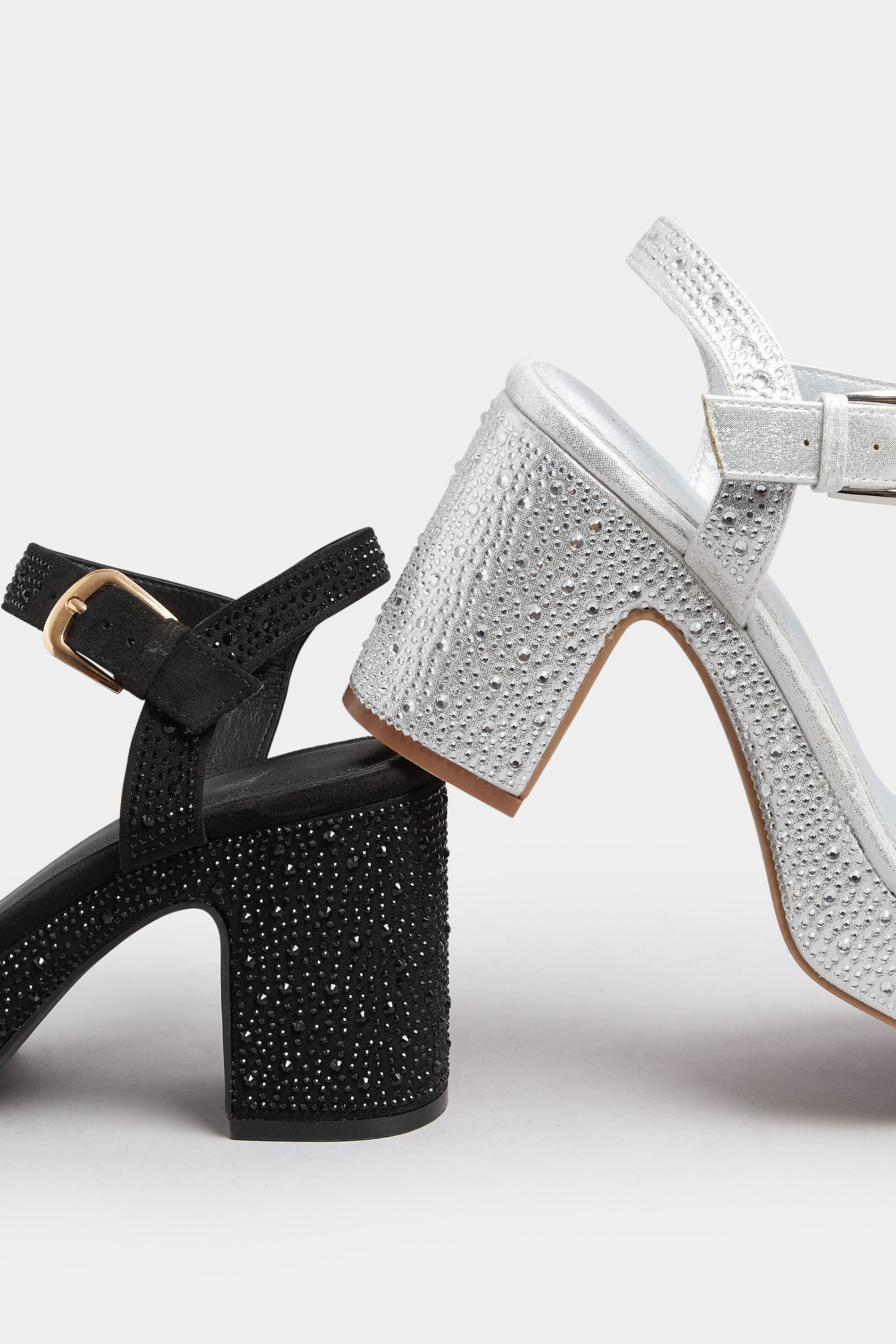 Silver Diamante Platform Block Heels In Wide E Fit | Yours Clothing 6