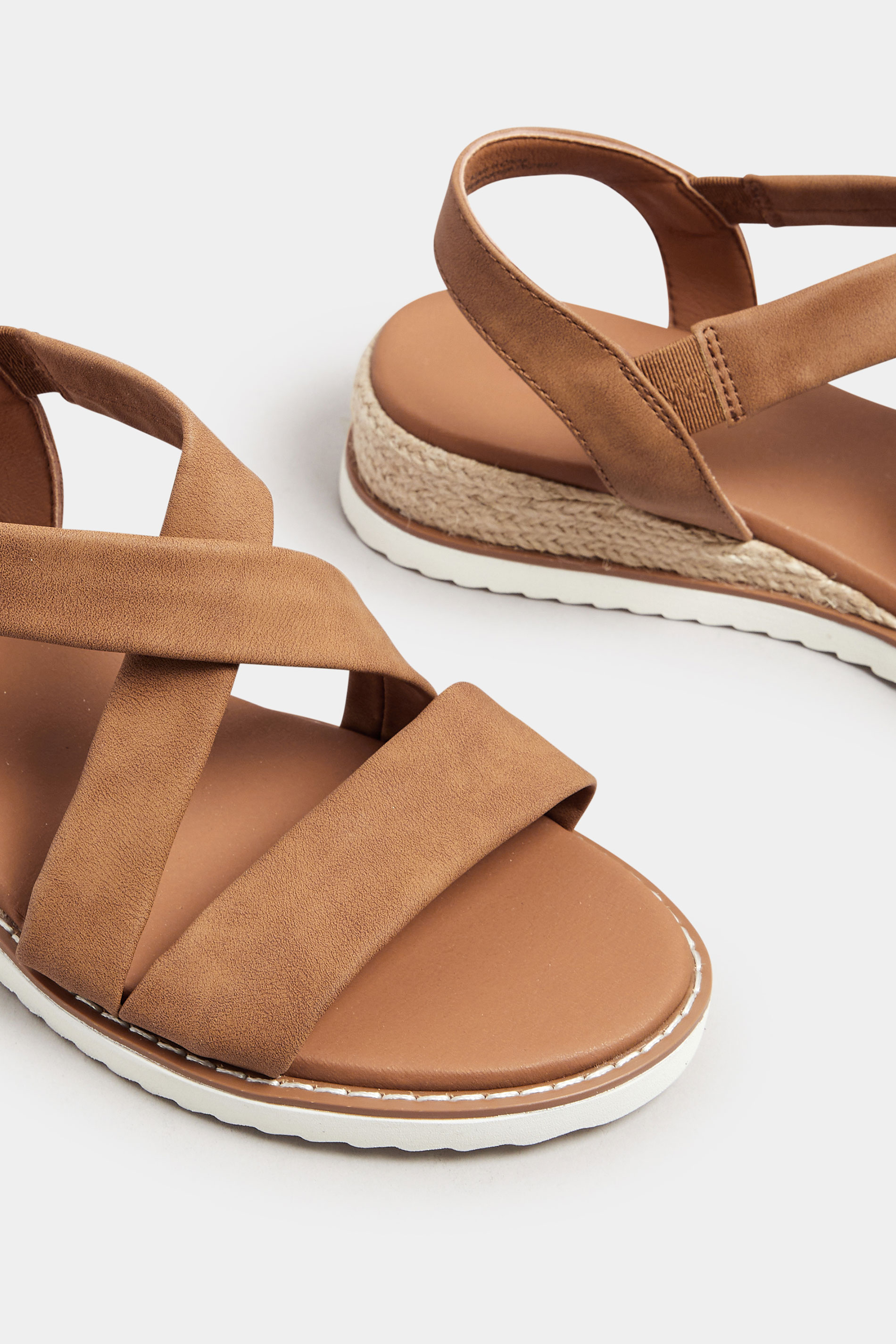 Brown Cross Over Strappy Wedge Sandals In Wide E & Extra Wide EEE Fit | Yours Clothing 5