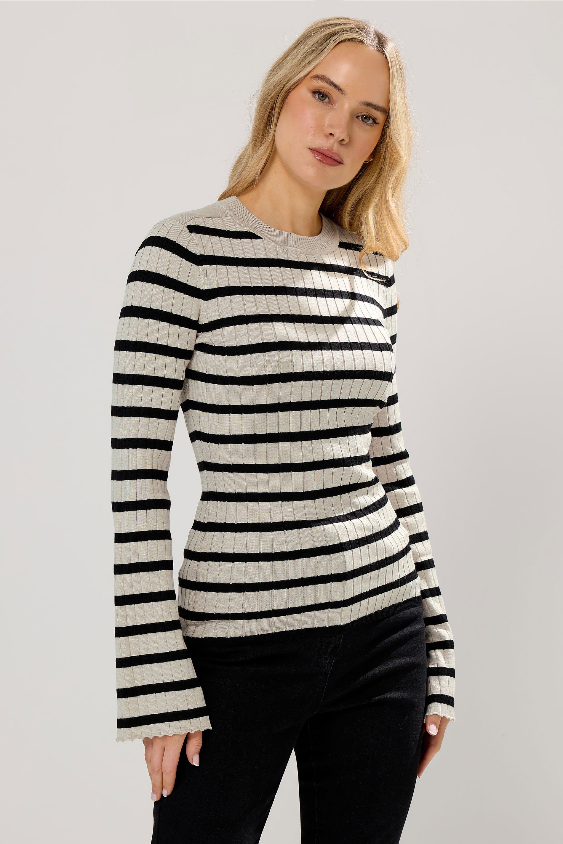 LTS Tall Natural Brown Striped Ribbed Jumper | Long Tall Sally 1