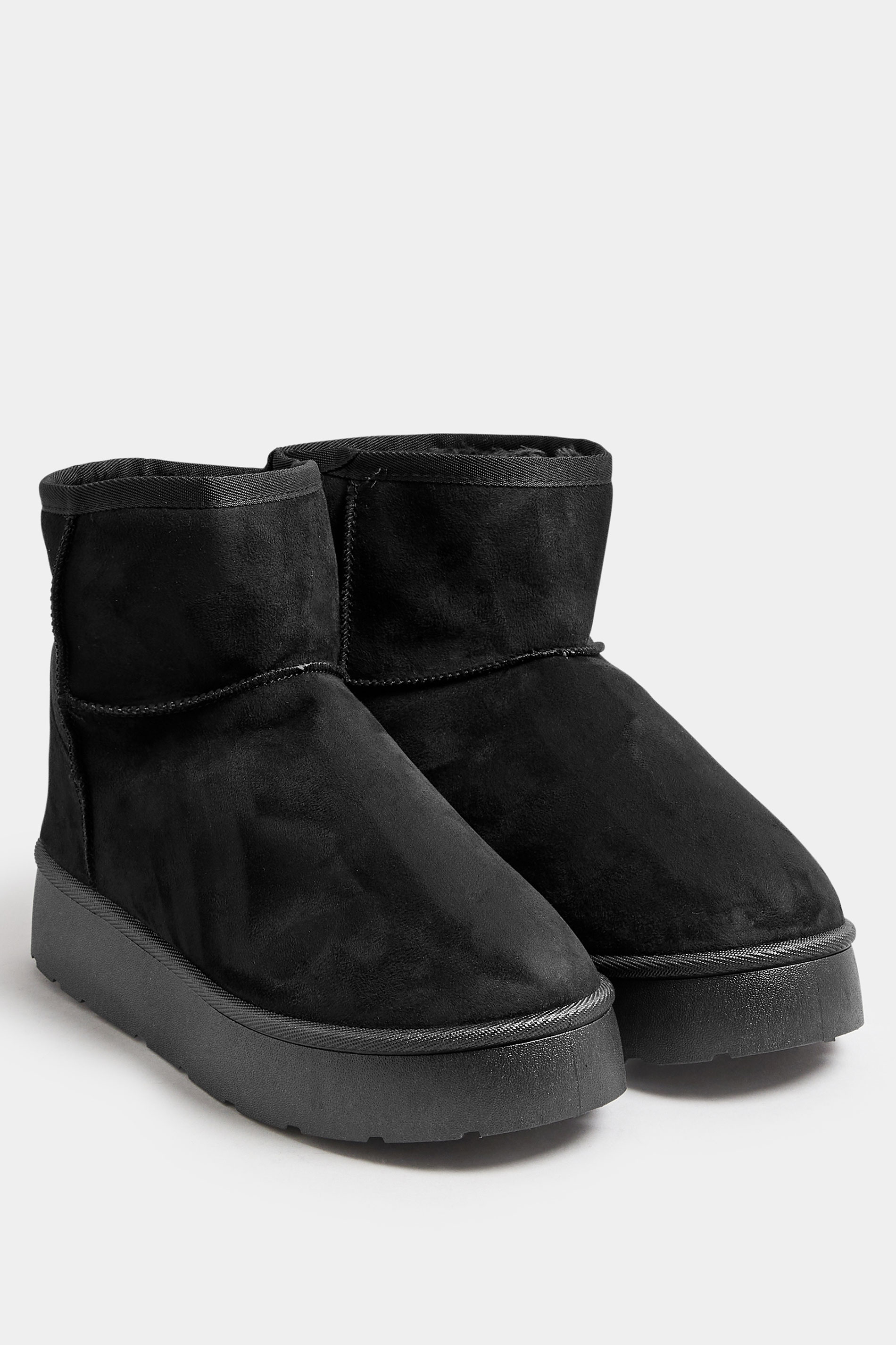Black Faux Fur Lined Platform Boots In Wide E Fit | Yours Clothing 2