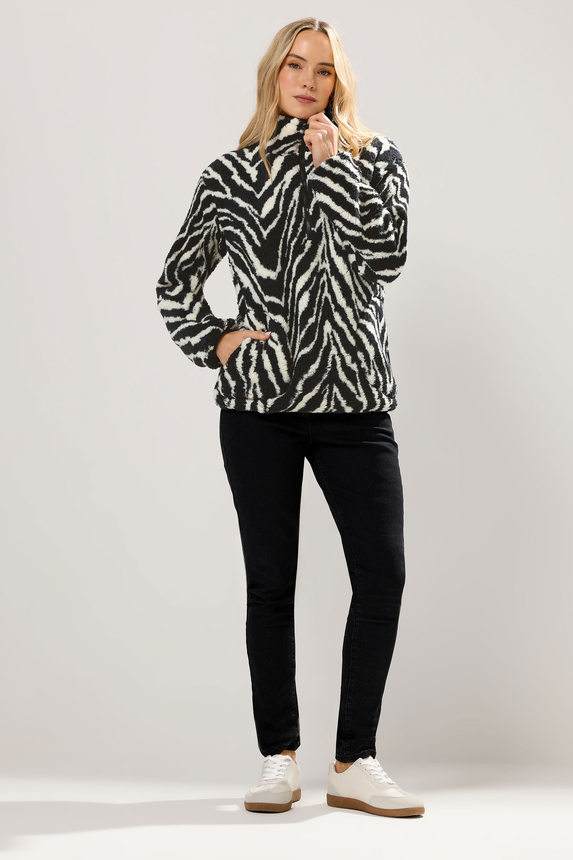 LTS Tall Black Zebra Half Zip Fleece Jacket | Long Tall Sally 2