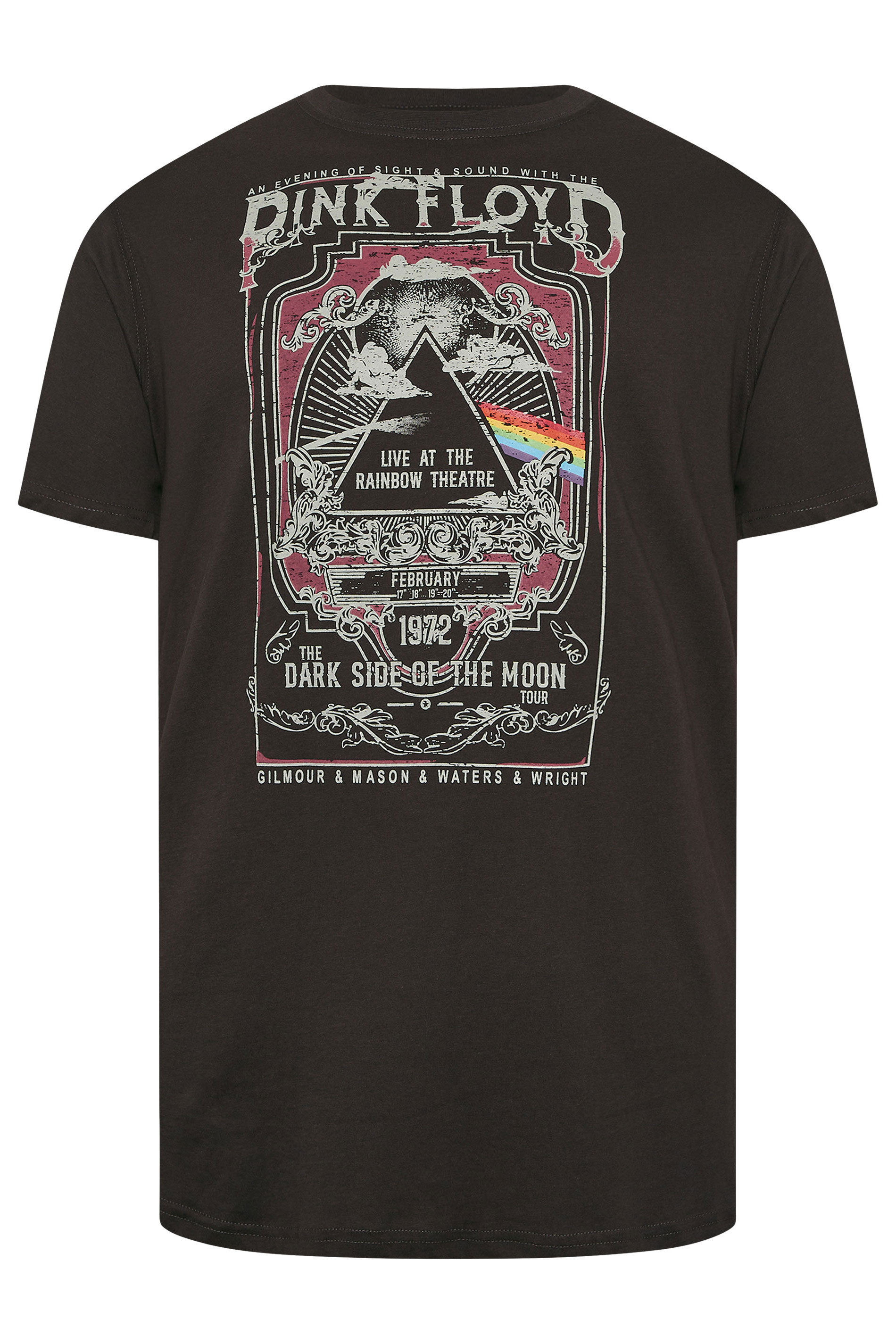 D555 Big & Tall Washed Black Pink Floyd Graphic Print T-Shirt | BadRhino 3