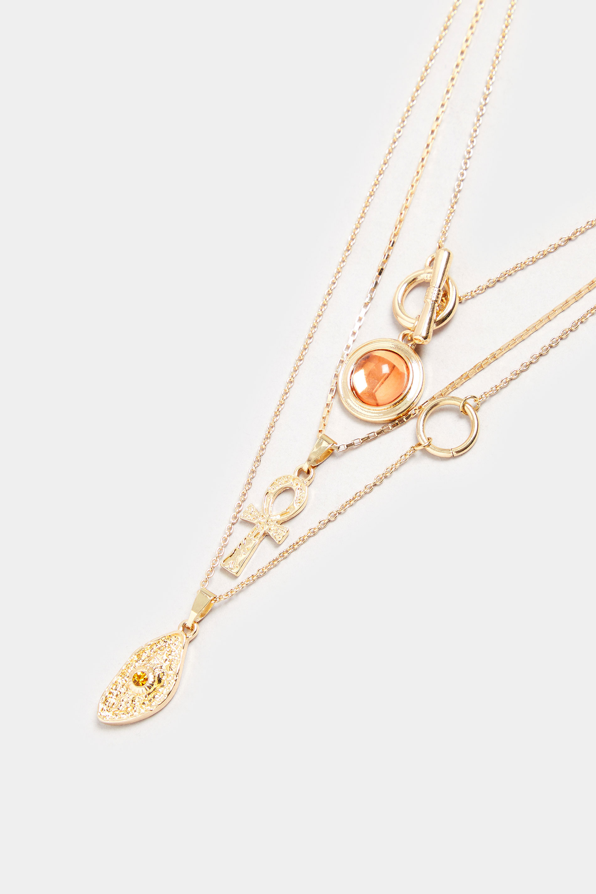Gold Tone Triple Layer Amber Gemstone Necklace | Yours Clothing  3