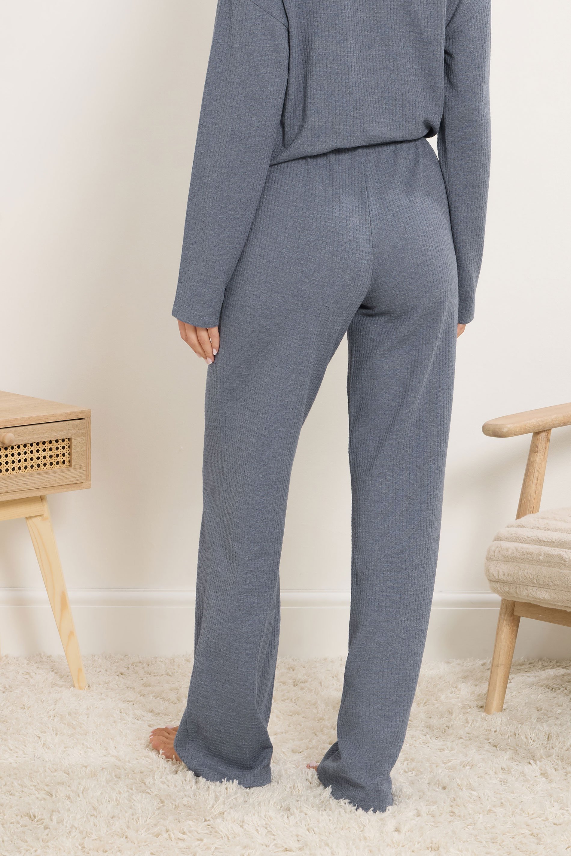 LTS Tall Denim Blue Waffle Lounge Trousers | Long Tall Sally 3