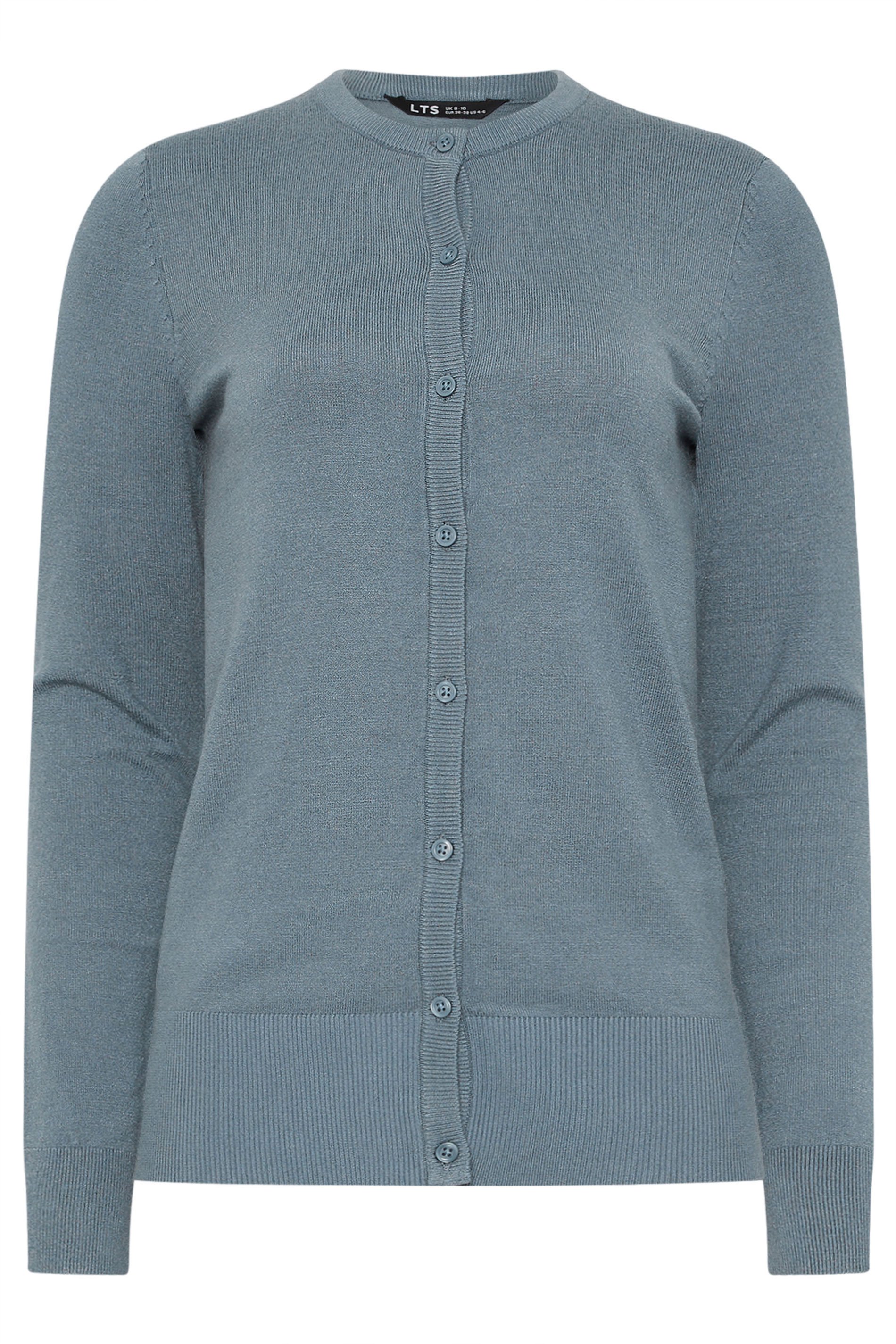 LTS Tall Dusty Blue Crew Neck Button Cardigan | Long Tall Sally 1
