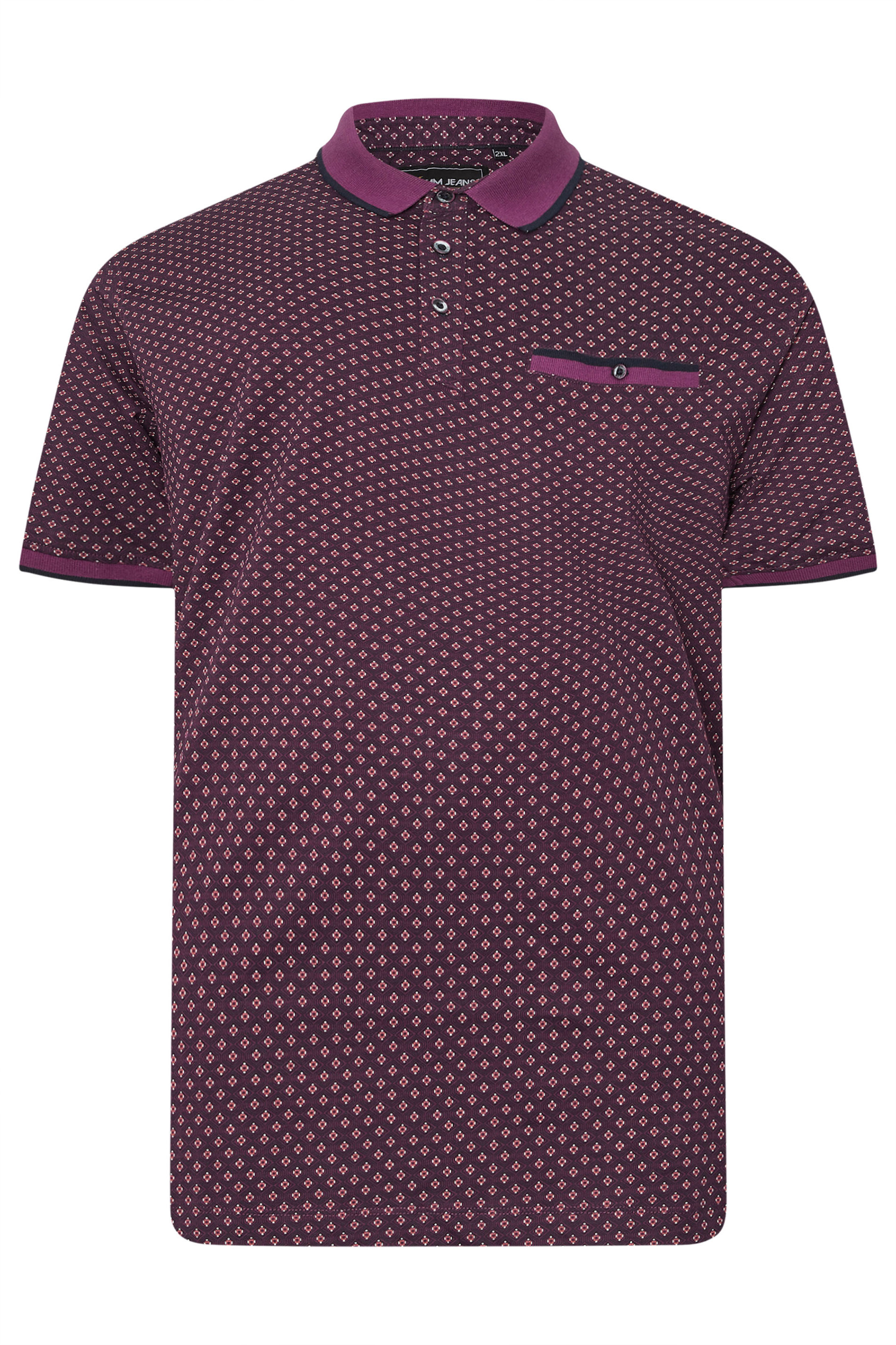 KAM Big & Tall Dark Purple Geometric Print Polo Shirt | BadRhino 3