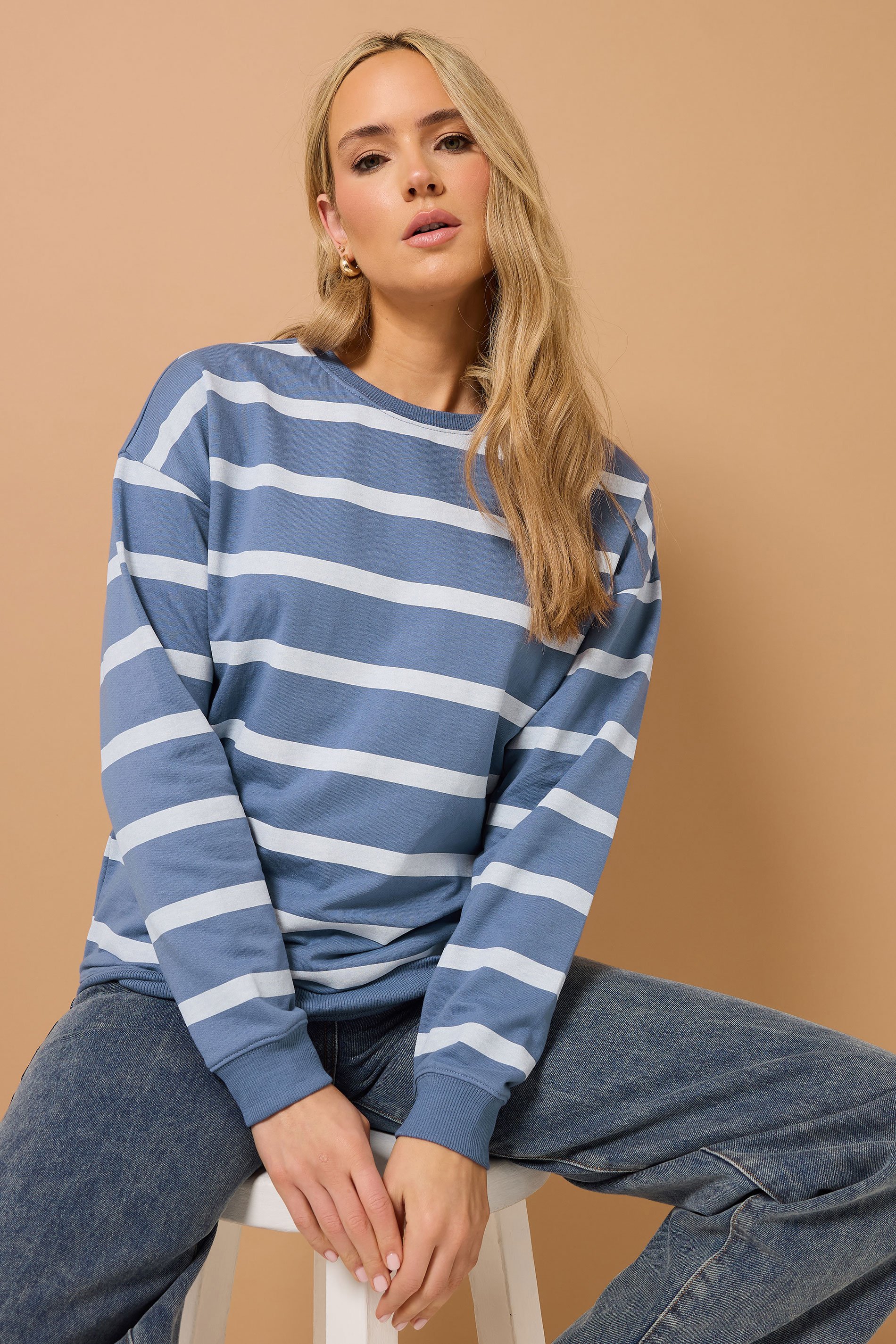 LTS Tall Light Blue Stripe Print Crew Neck Sweatshirt | Long Tall Sally 4