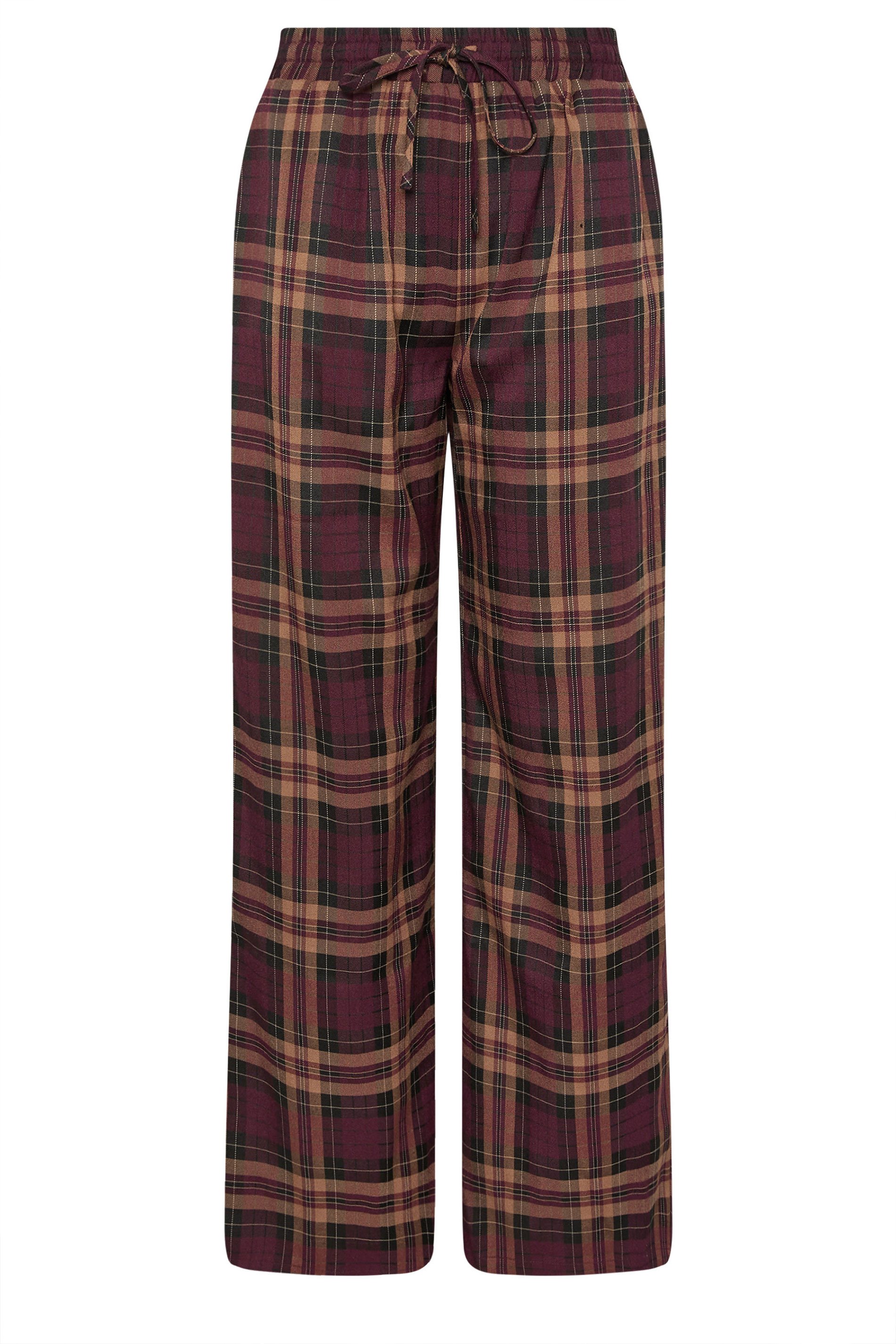 LTS Tall Burgundy Red Checked Wide Leg Trousers | Long Tall Sally 6