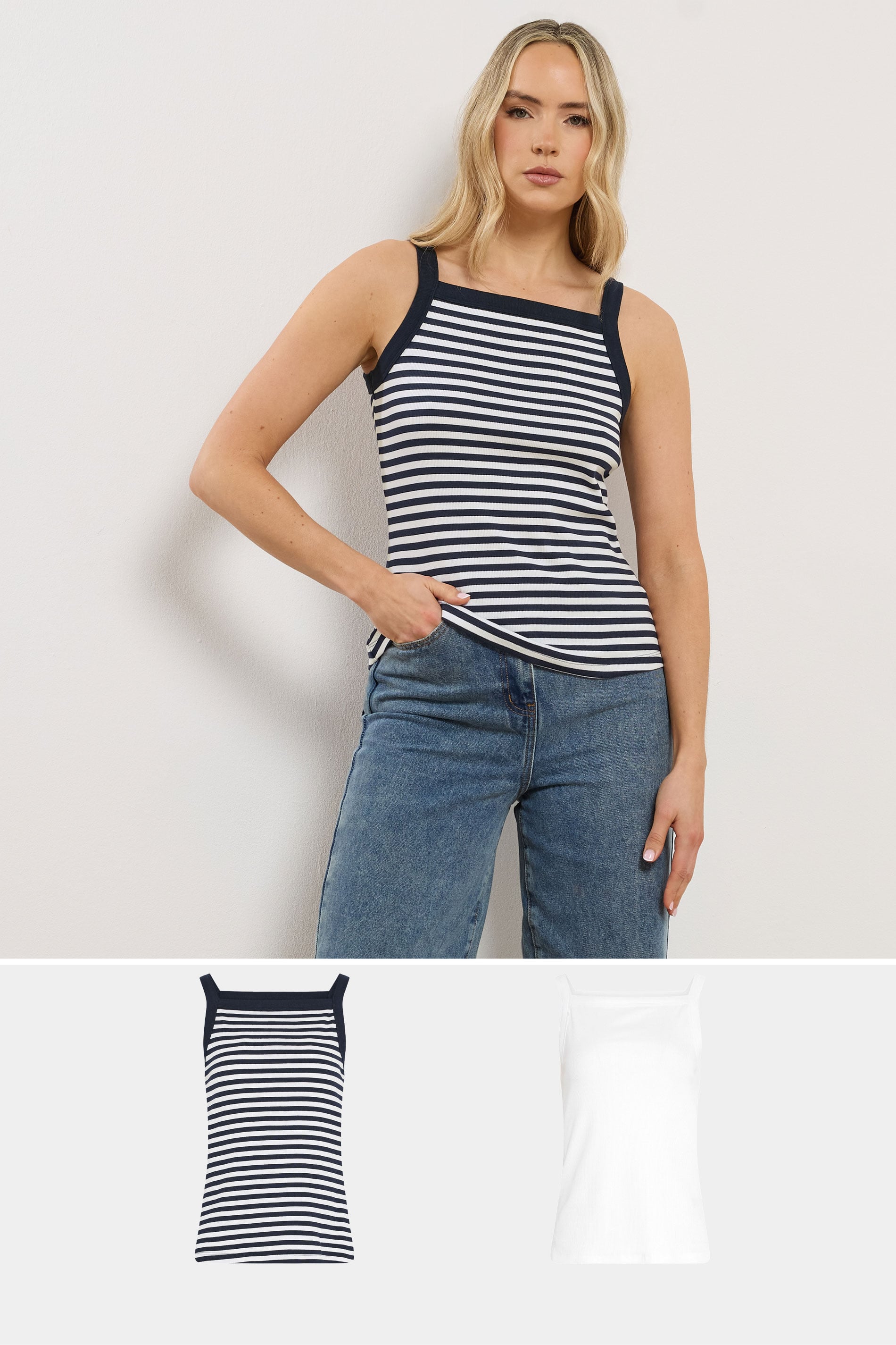 LTS Tall Women's 2 PACK White Stripe High Neck Ribbed Vest | Long Tall Sally 3
