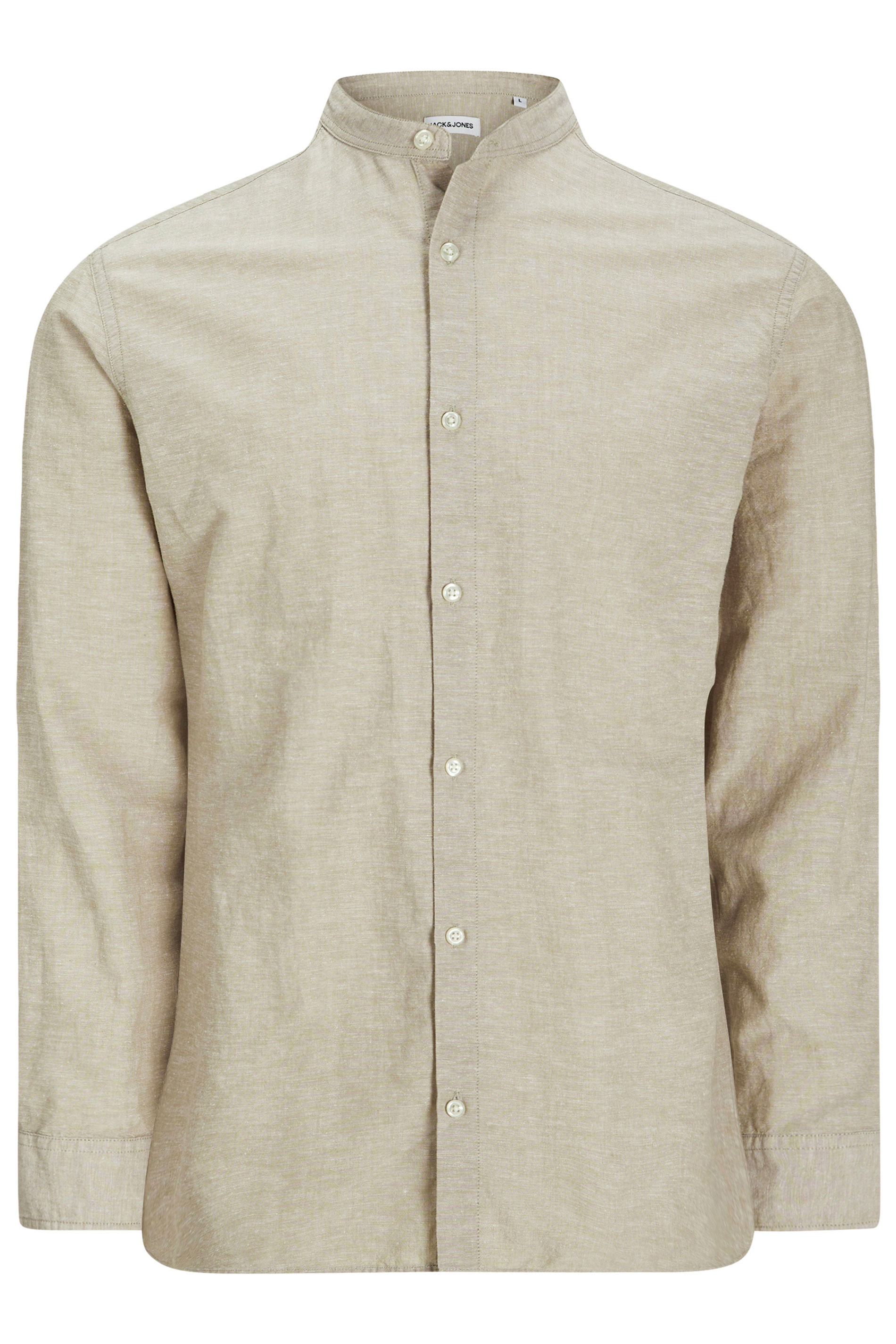 JACK & JONES Big & Tall Beige Brown Long Sleeve Linen Shirt | BadRhino 2