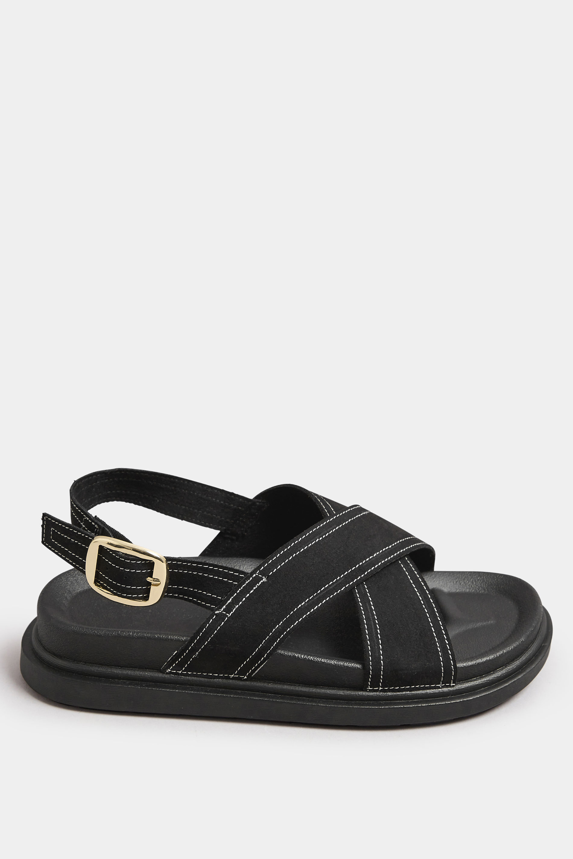 Black Contrast Stitch Cross Strap Sandals In Extra Wide EEE Fit | Yours Clothing 3