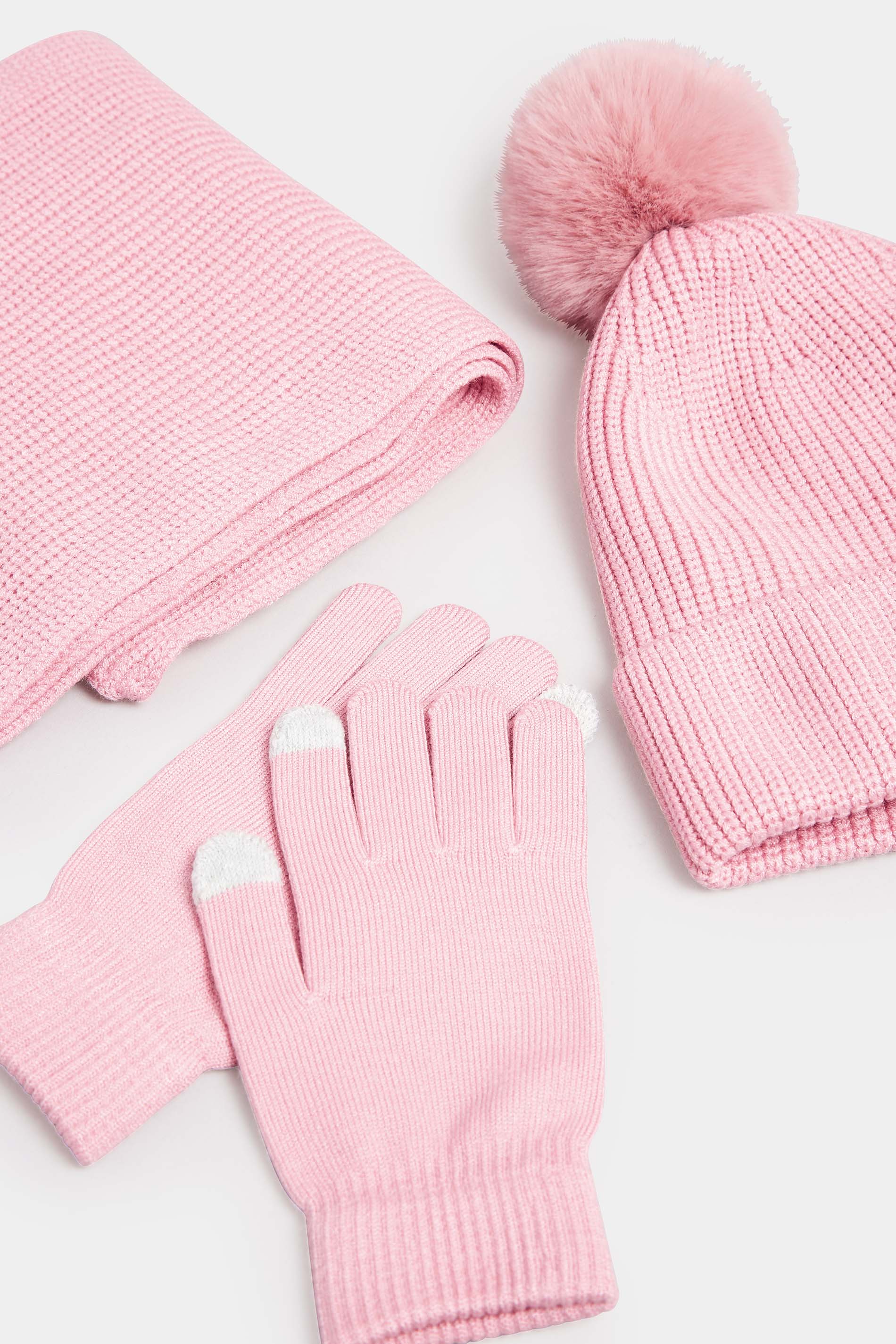 Pink Scarf Hat & Gloves Set 3