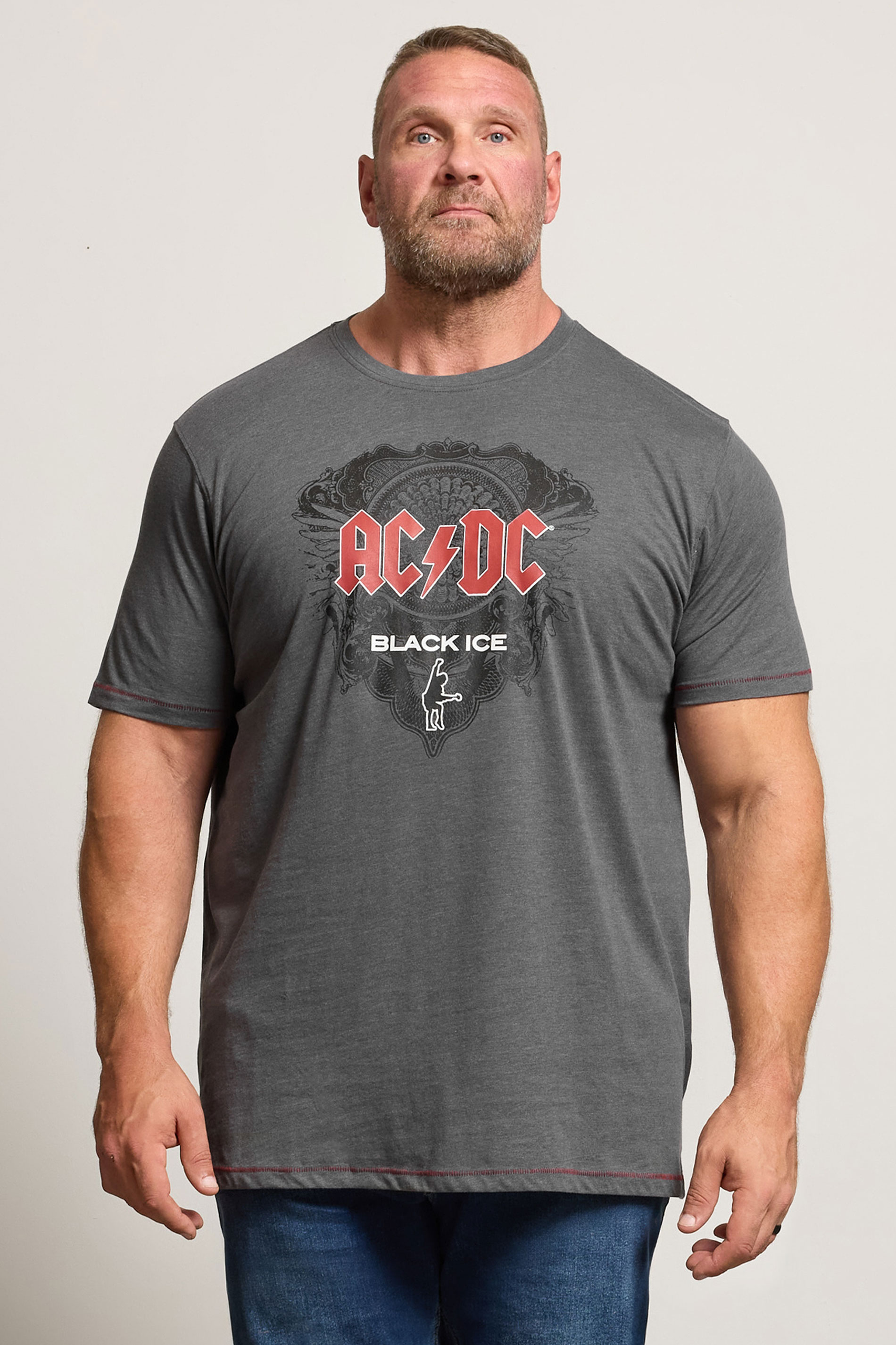 D555 Big & Tall Charcoal Grey Marl ACDC 'Black Ice' Graphic Print T-Shirt | BadRhino 1