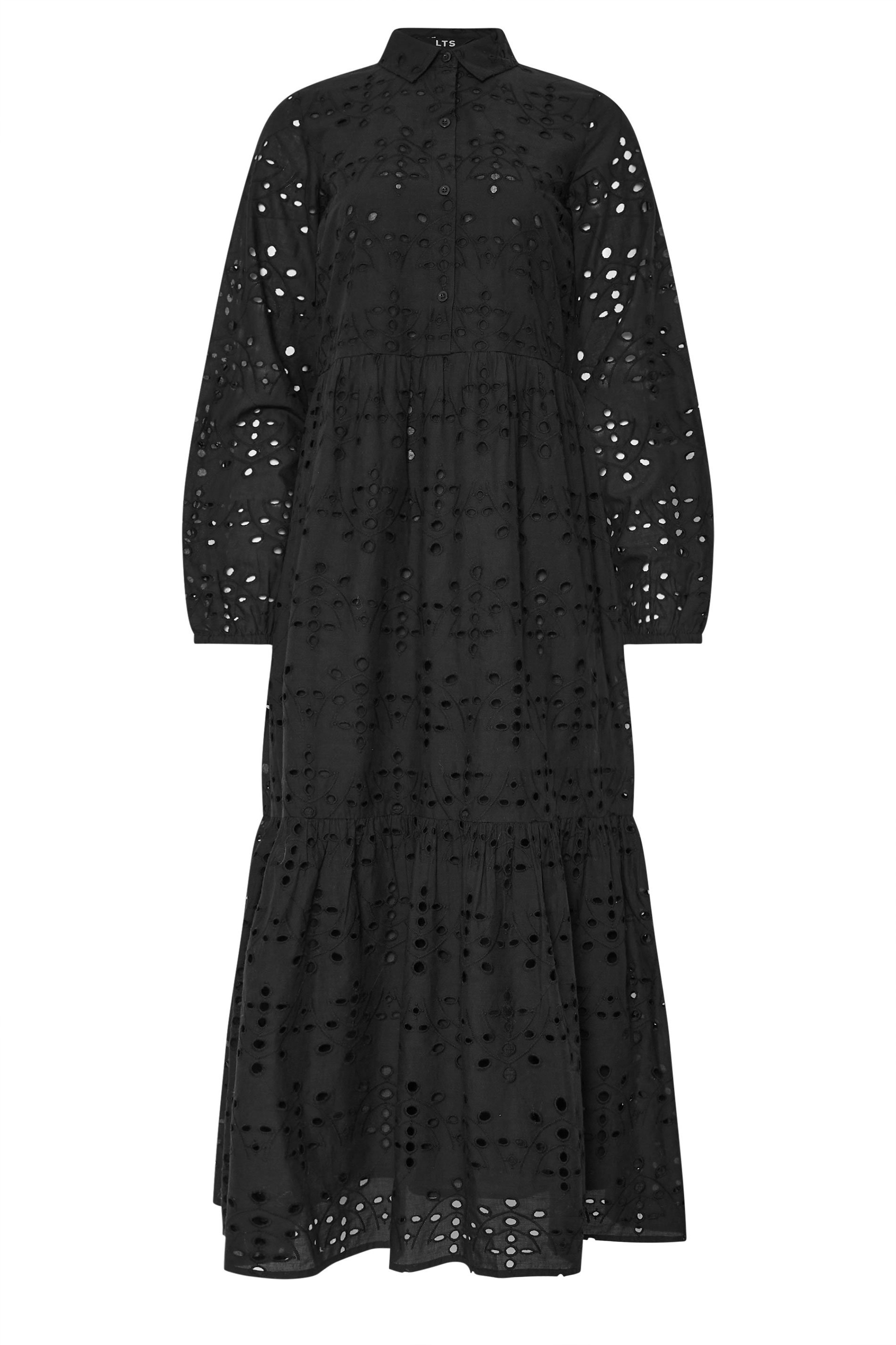 LTS Tall Black Broderie Tiered Maxi Dress | Long Tall Sally 6