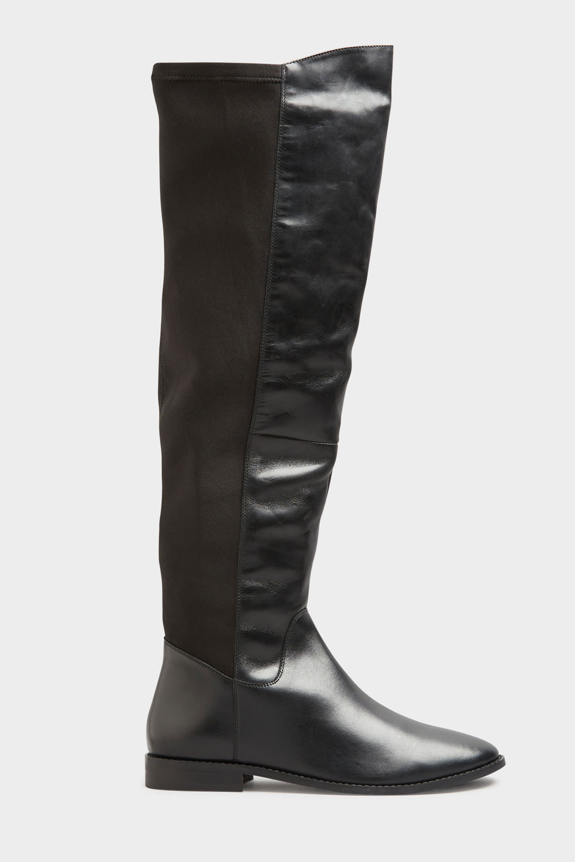 LTS Black Leather Stretch Knee High Boots In Standard Fit | Long Tall Sally  3