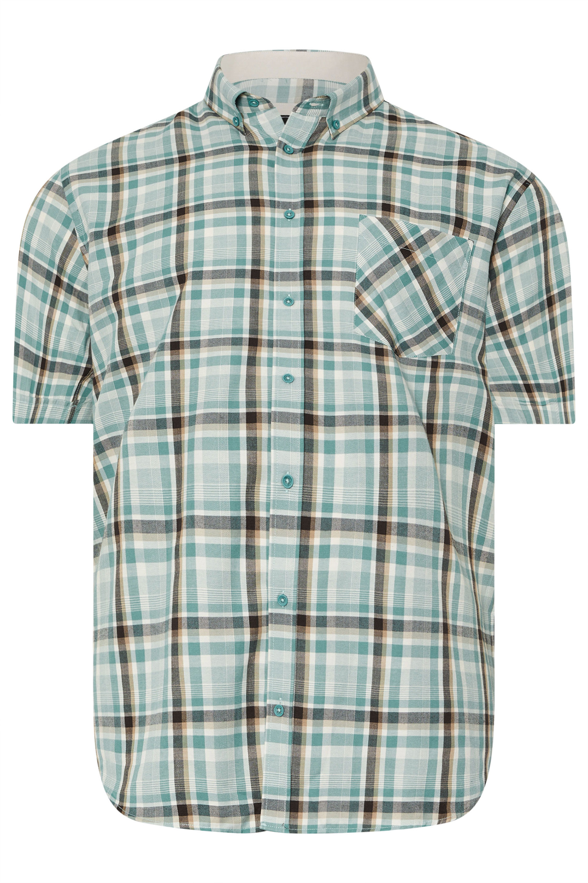 KAM Big & Tall Mineral Blue Short Sleeve Check Shirt | BadRhino 3