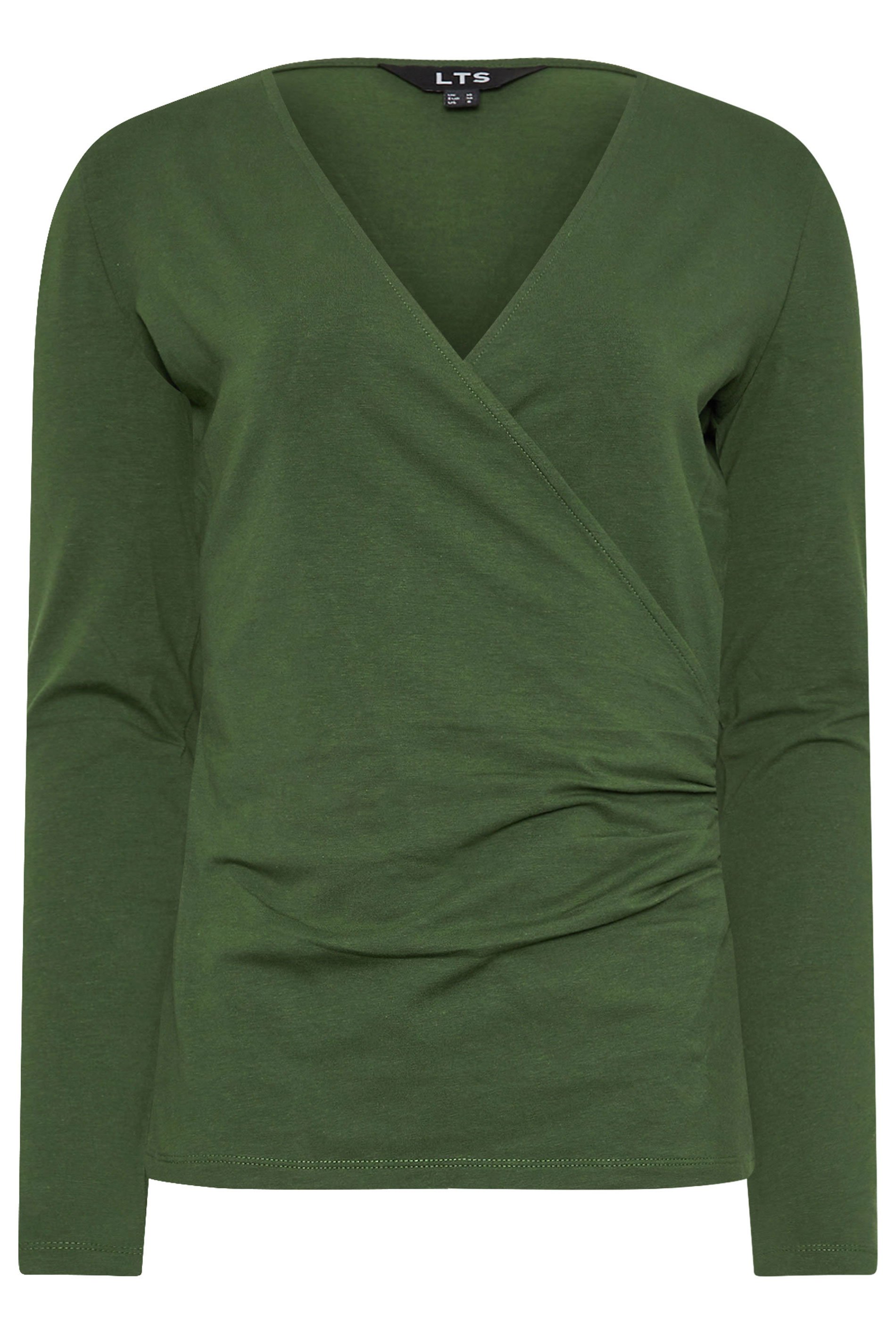 LTS Tall Khaki Green Long Sleeve Wrap Top | Long Tall Sally 5