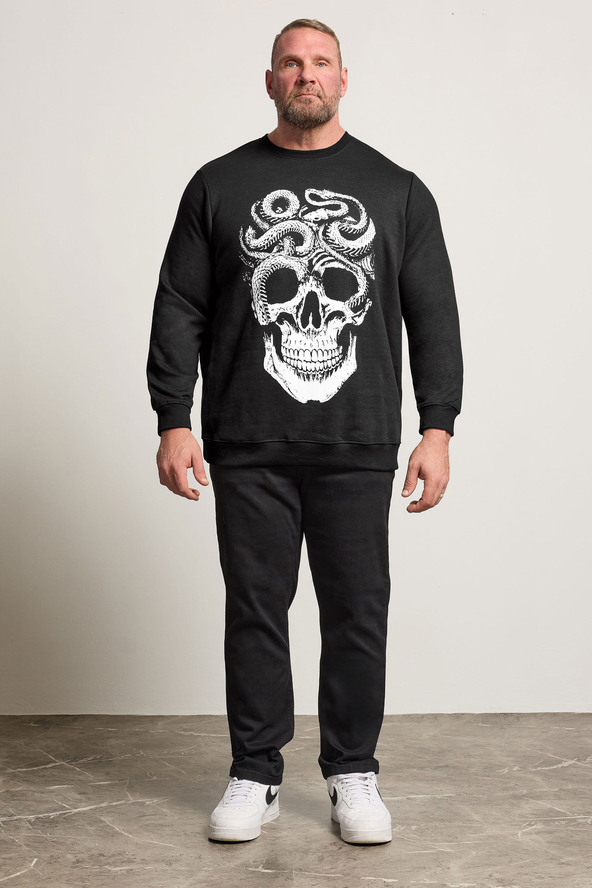 BadRhino Big & Tall Black Skull & Snake Graphic Sweatshirt | BadRhino 2
