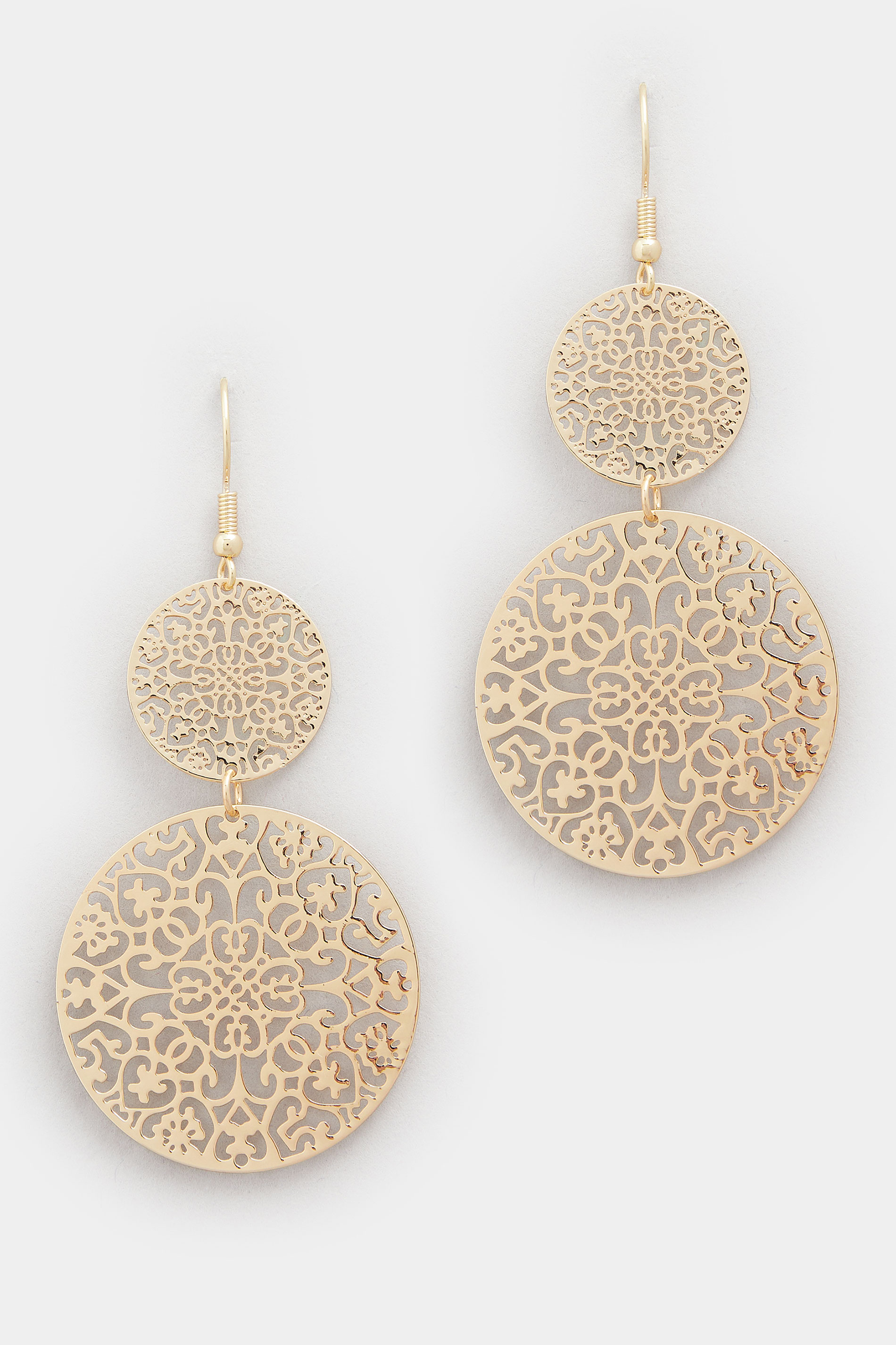 Gold Tone Double Filigree Drop Earrings | Yours Clothing 2
