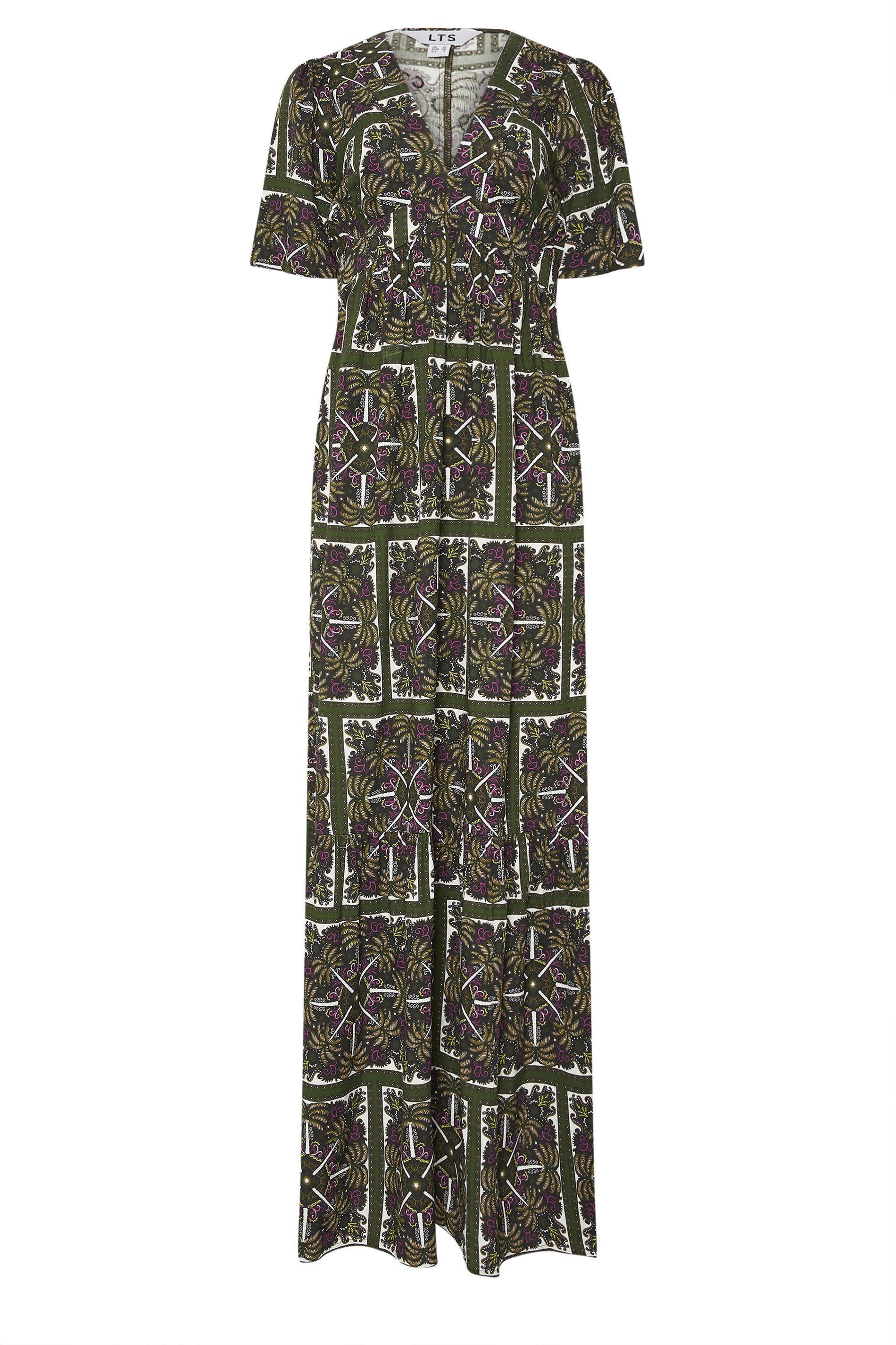 LTS Tall Green Tile Print V-Neckline Maxi Dress | Long Tall Sally 6